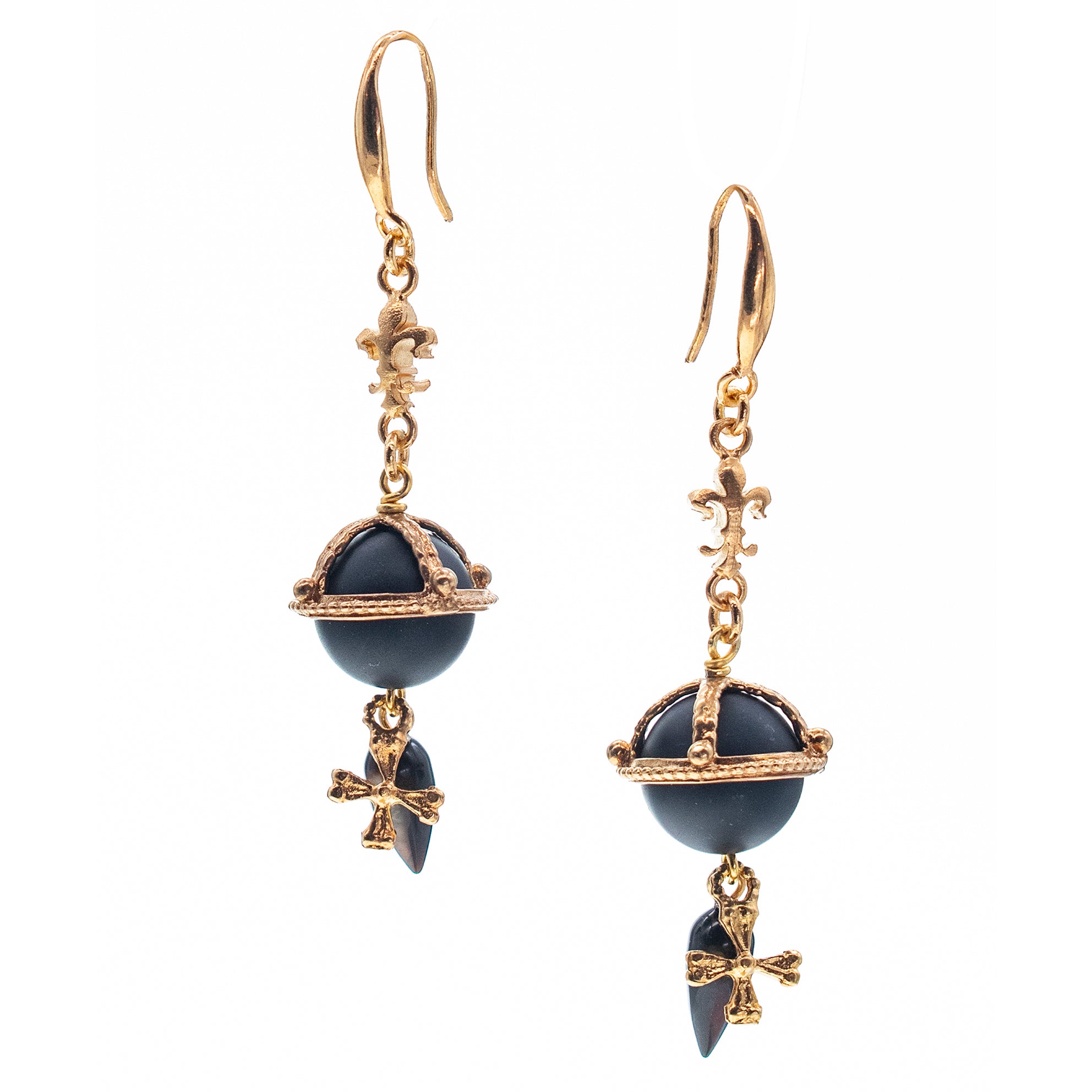 Black Royal Orb Earrings – Gold Plated – Gem Kingdom