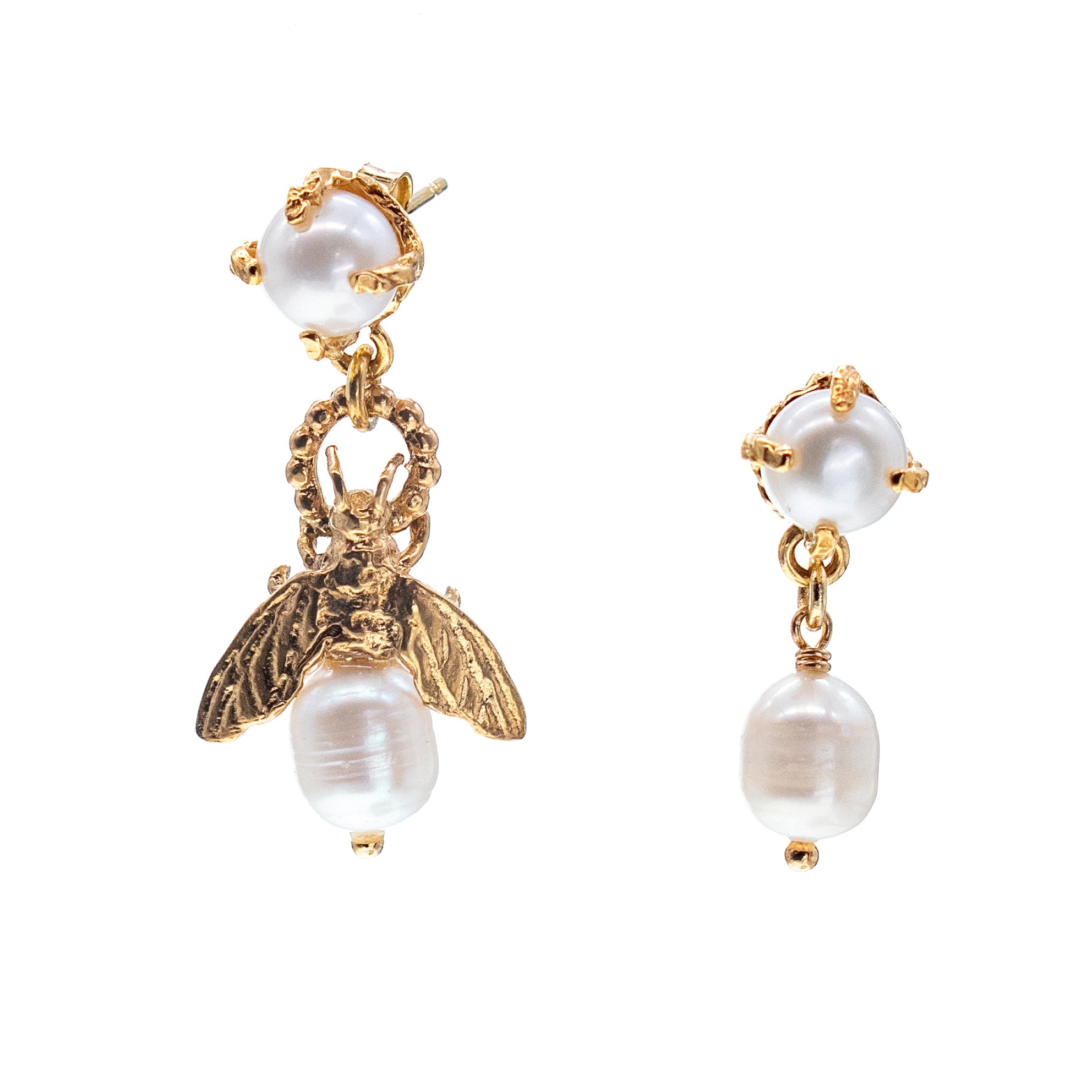 White Pearl Bee My Honey Earrings – Gold Plated – Gem Kingdom