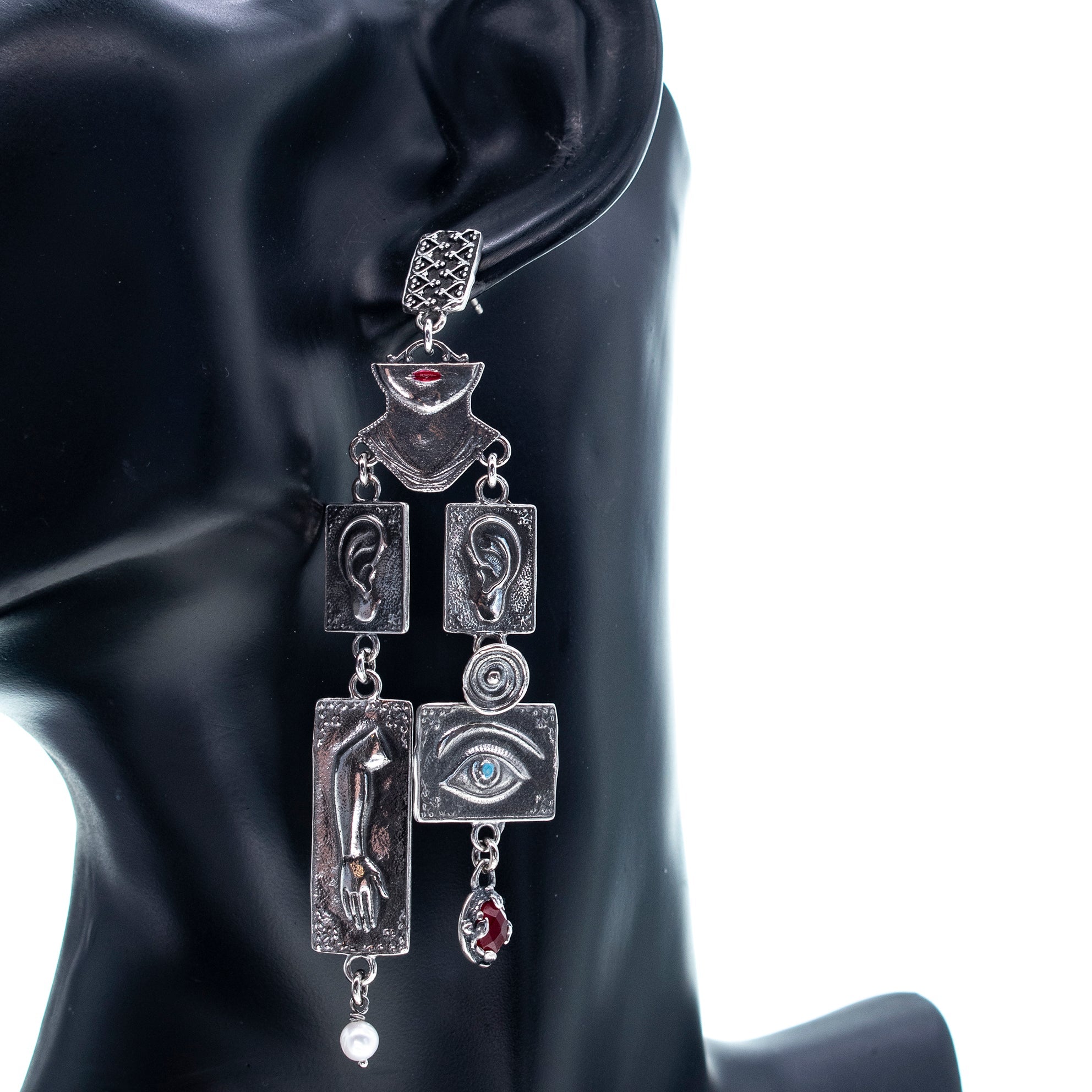Ex Voto Symbol Cascade Single Earring – Sterling Silver – Gem Kingdom