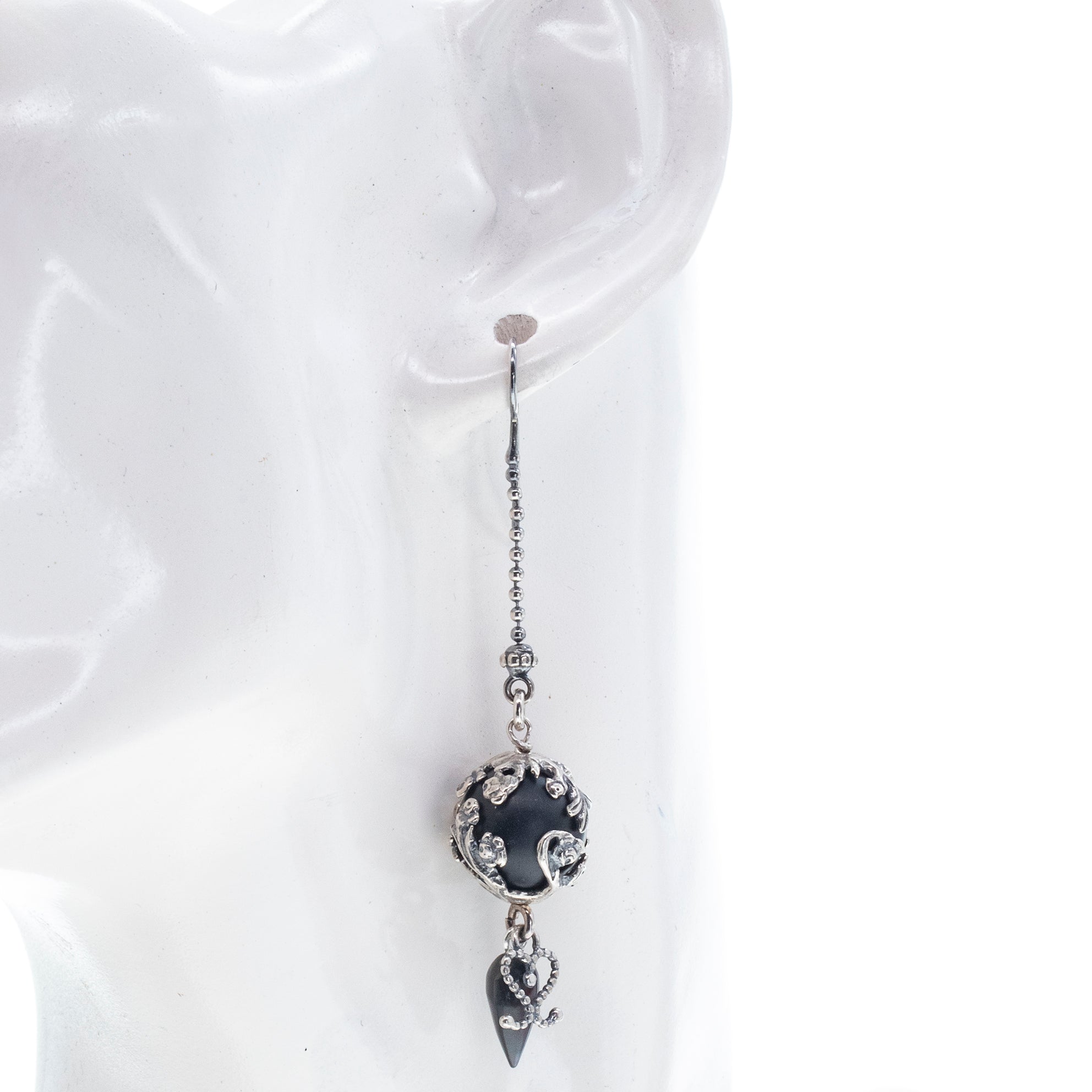 Black Onyx Single Earring – Sterling Silver – Gem Kingdom