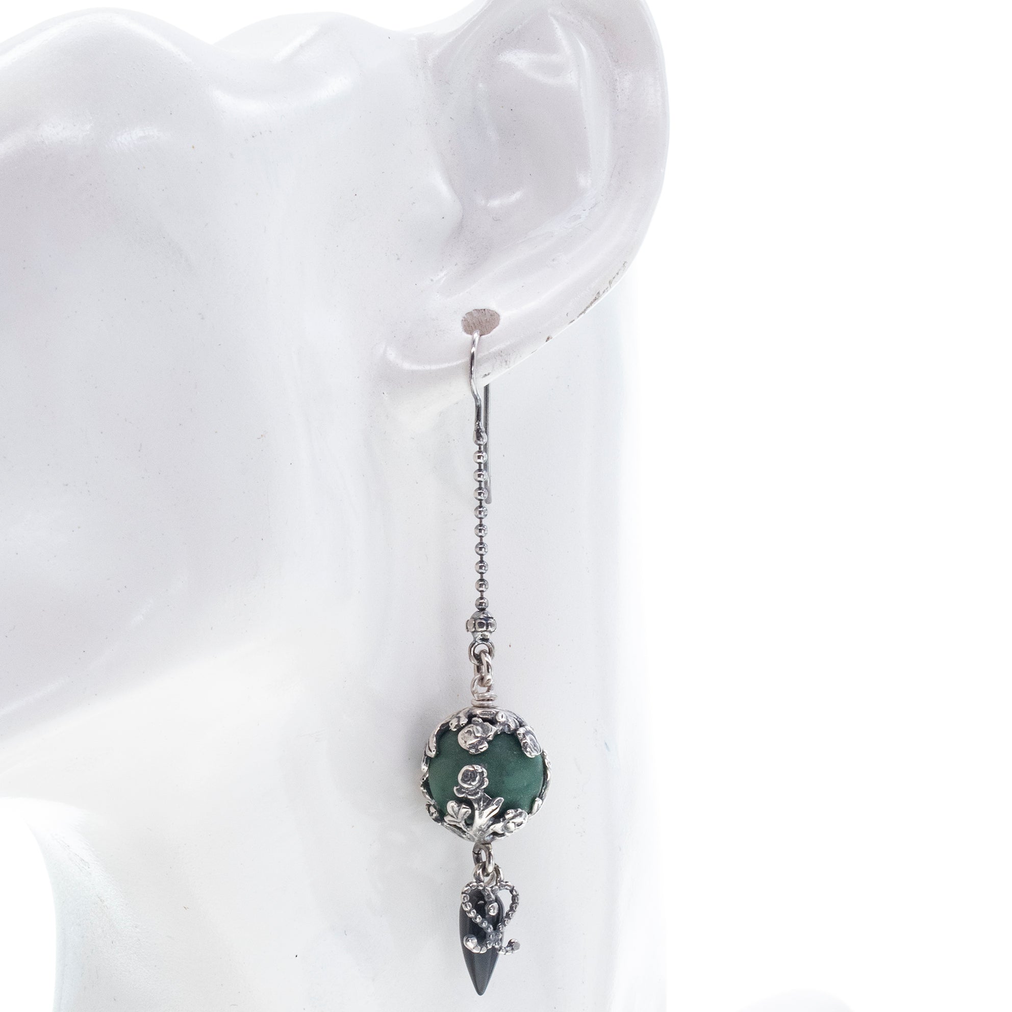 Green Jade Single Earring – Sterling Silver – Gem Kingdom