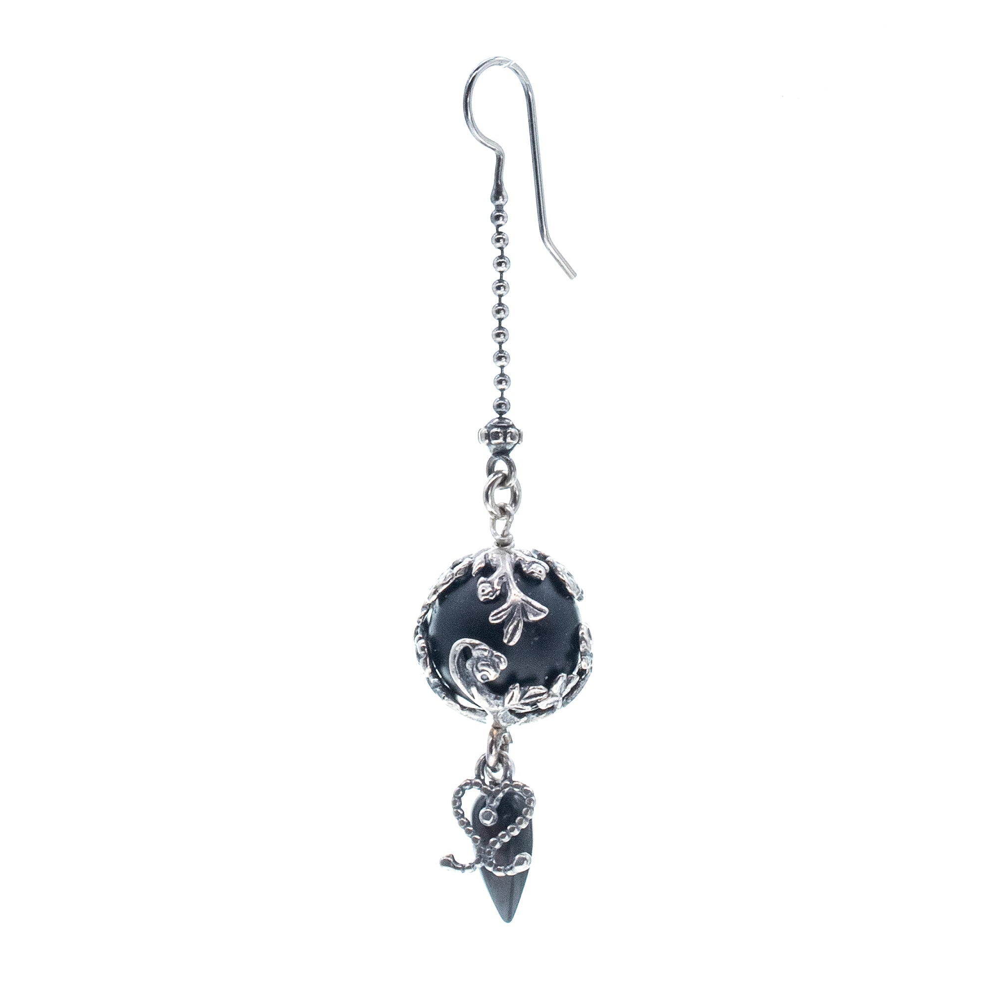 Black Onyx Single Earring – Sterling Silver – Gem Kingdom