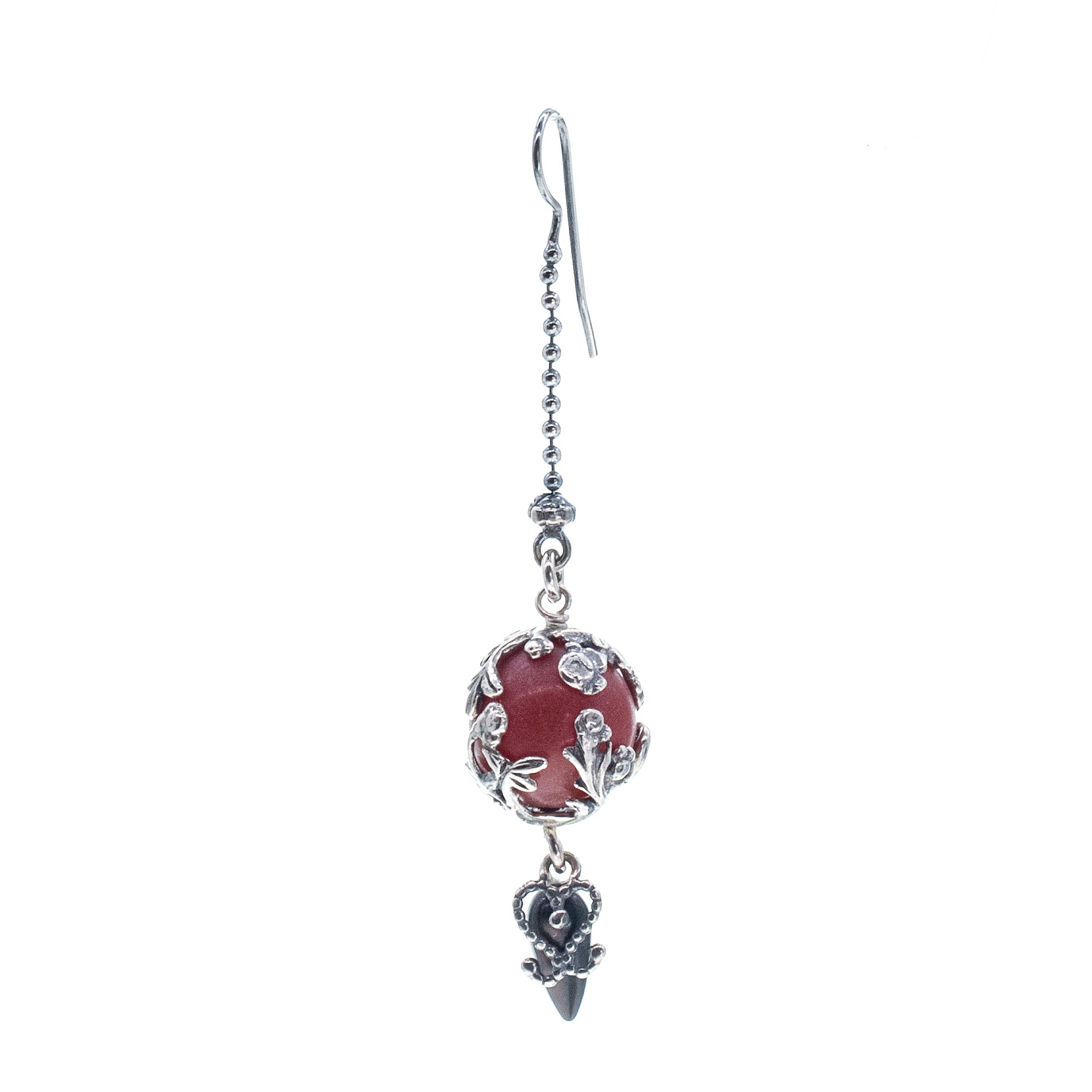 Red Carnelian Single Earring – Sterling Silver – Gem Kingdom