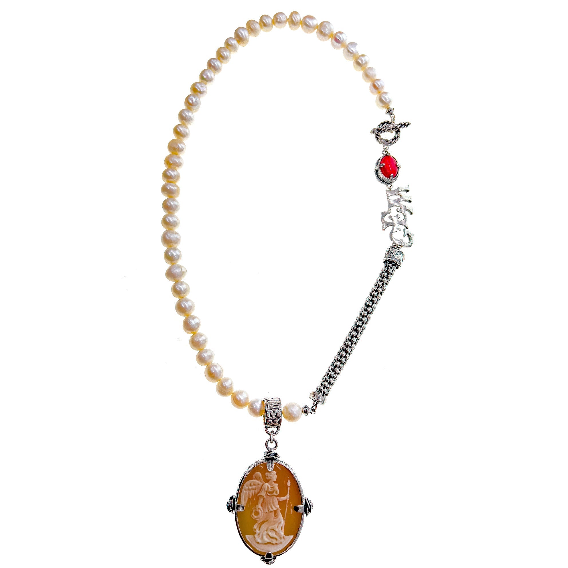 White Pearl Cameo Necklace – Sterling Silver – Gem Kingdom
