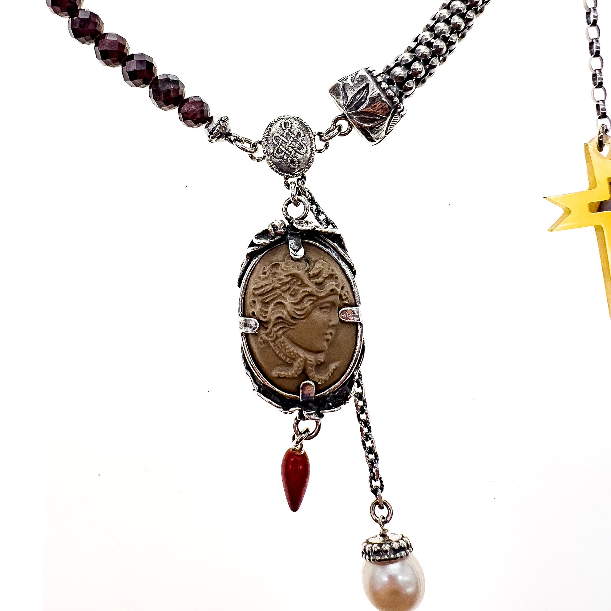 Medusa Lavastone Cameo Necklace – Sterling Silver – Gem Kingdom