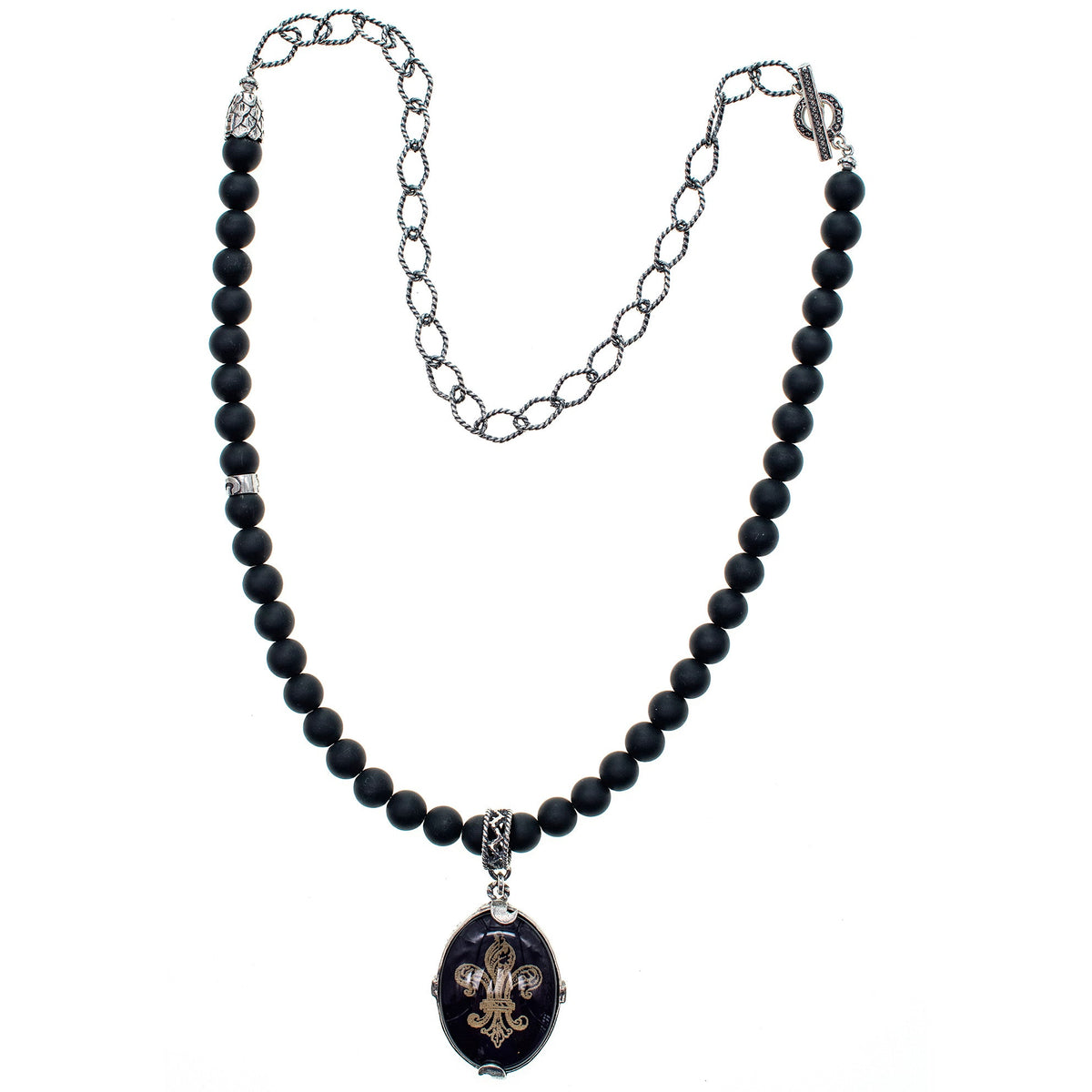 Fleur-De-Lis Ketting Zwart – Sterling Zilver – Gem Kingdom