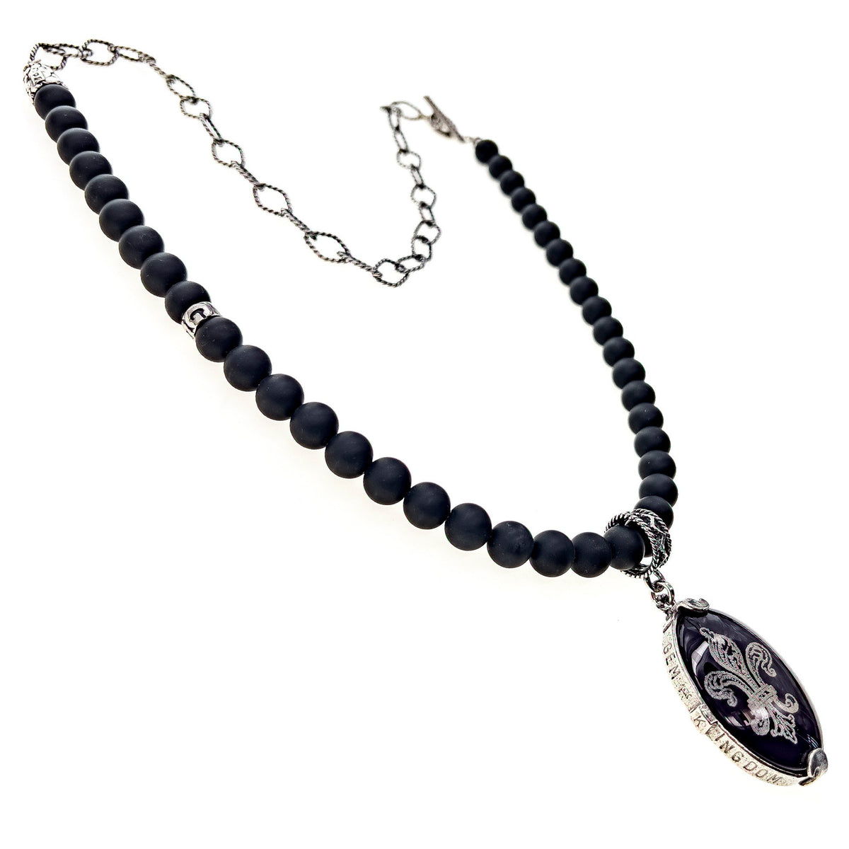 Fleur-De-Lis Ketting Zwart – Sterling Zilver – Gem Kingdom