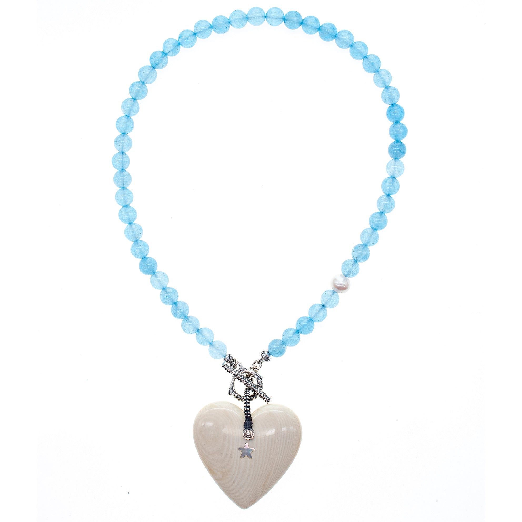 Blue Beaded Heart Necklace – Sterling Silver – Gem Kingdom
