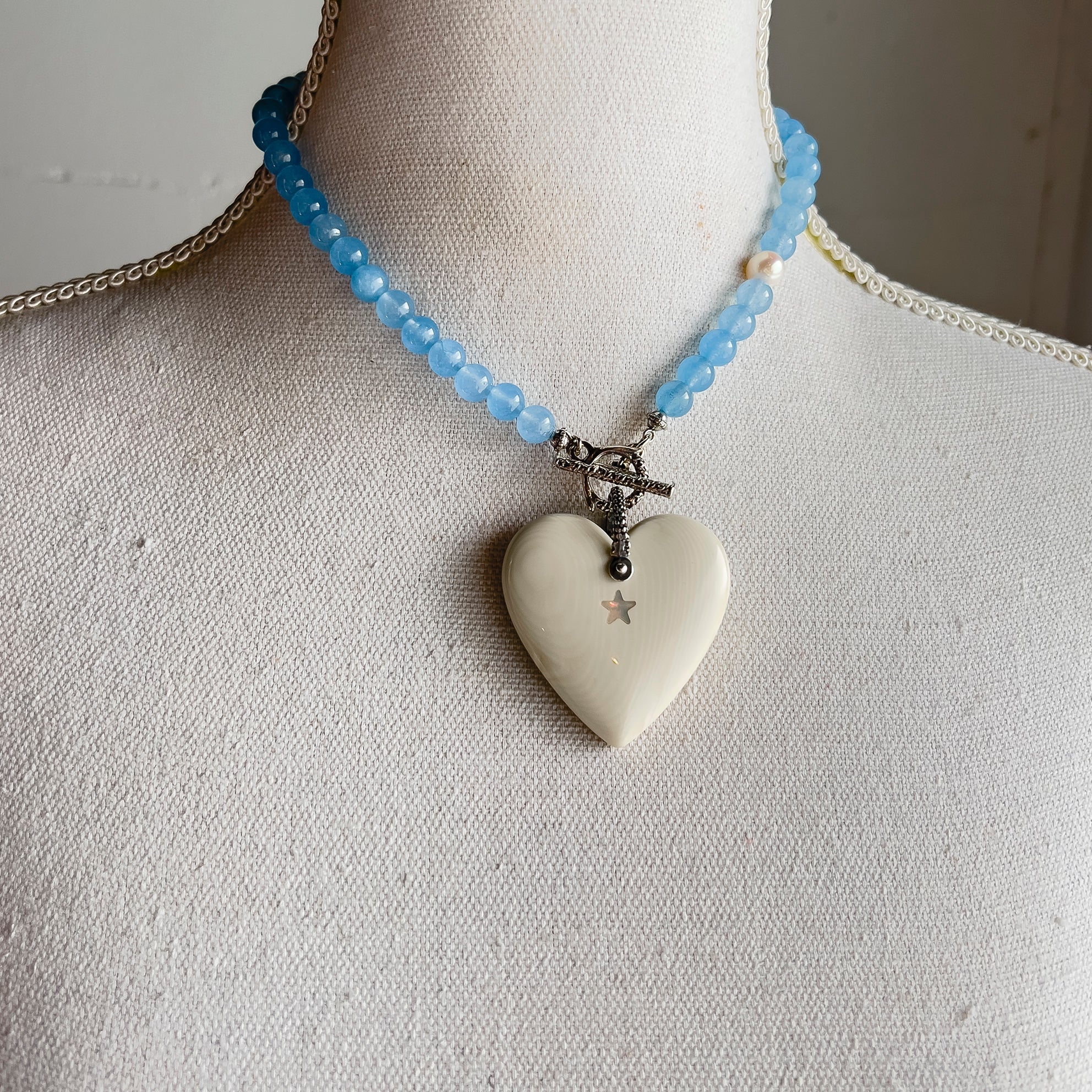 Blue Beaded Heart Necklace – Sterling Silver – Gem Kingdom