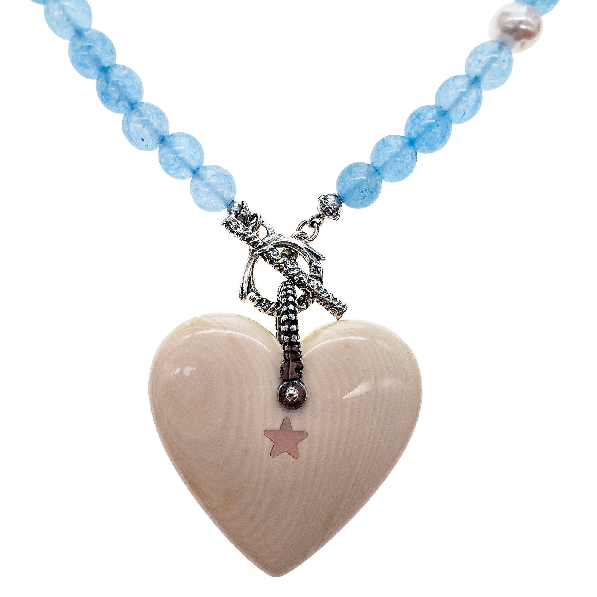Blue Beaded Heart Necklace – Sterling Silver – Gem Kingdom