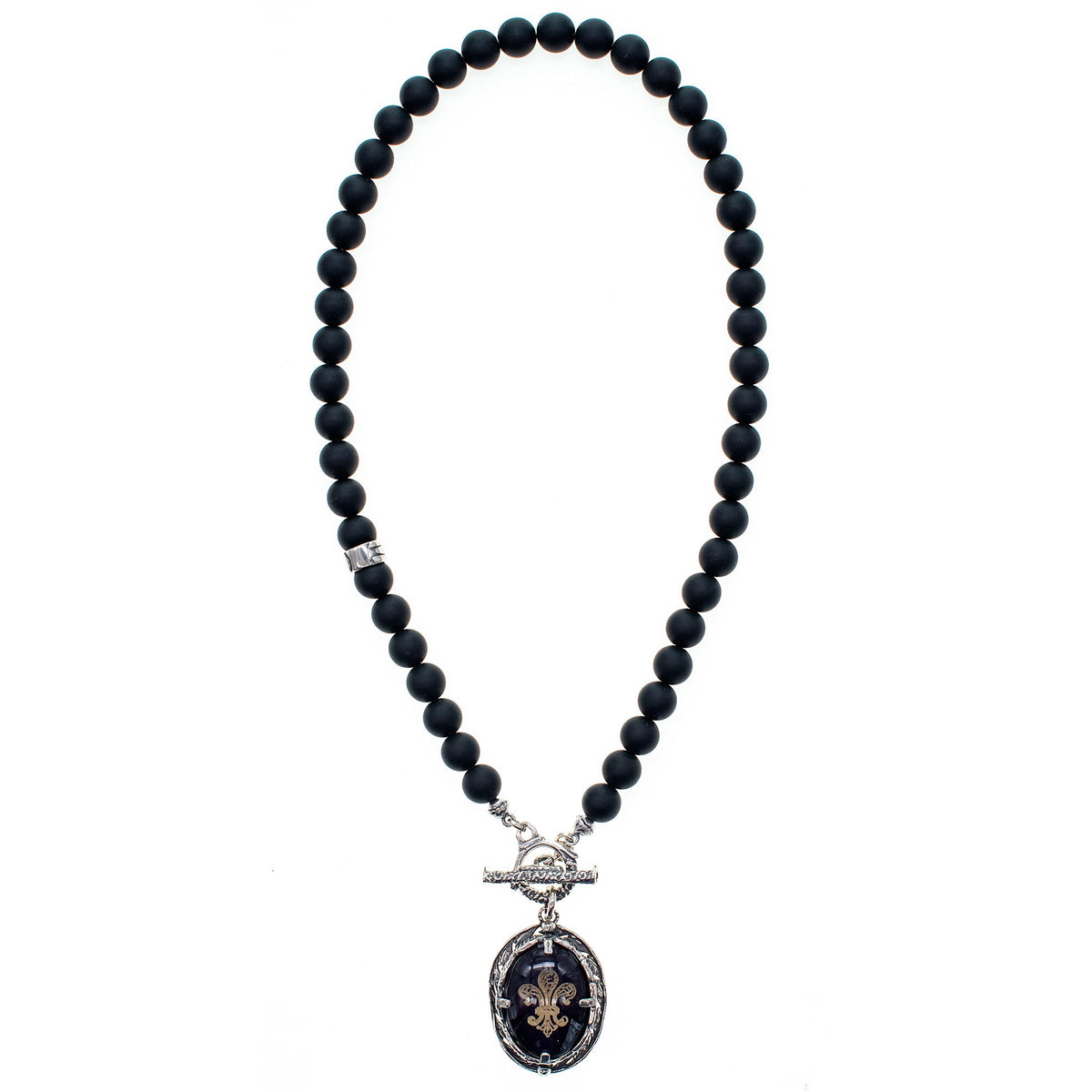 Fleur-De-Lis Kralenketting Zwart – Sterling Zilver – Gem Kingdom
