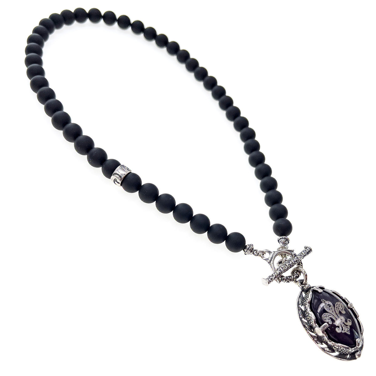 Fleur-De-Lis Kralenketting Zwart – Sterling Zilver – Gem Kingdom
