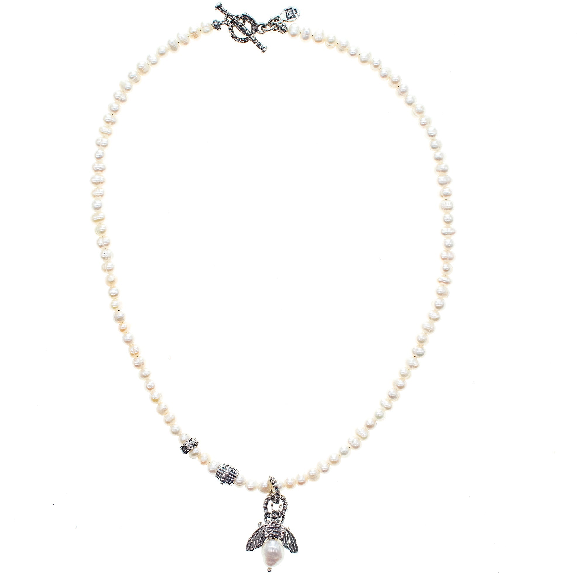 Bee My Honey White Pearl Necklace – Sterling Silver – Gem Kingdom