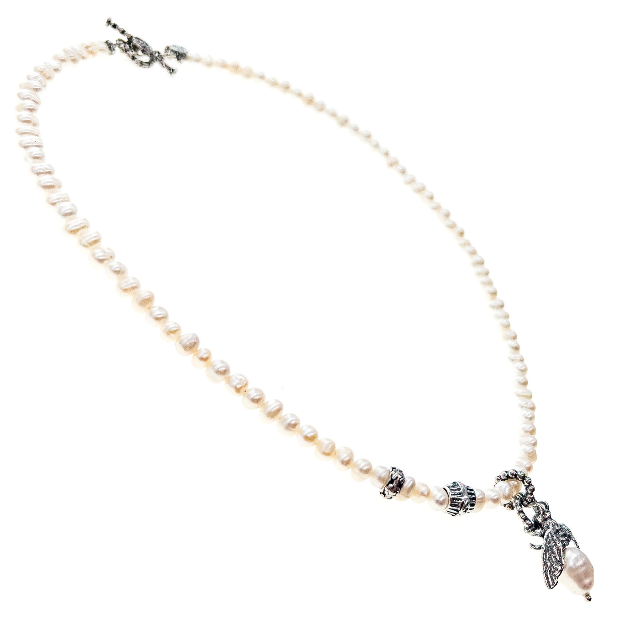 Bee My Honey White Pearl Necklace – Sterling Silver – Gem Kingdom