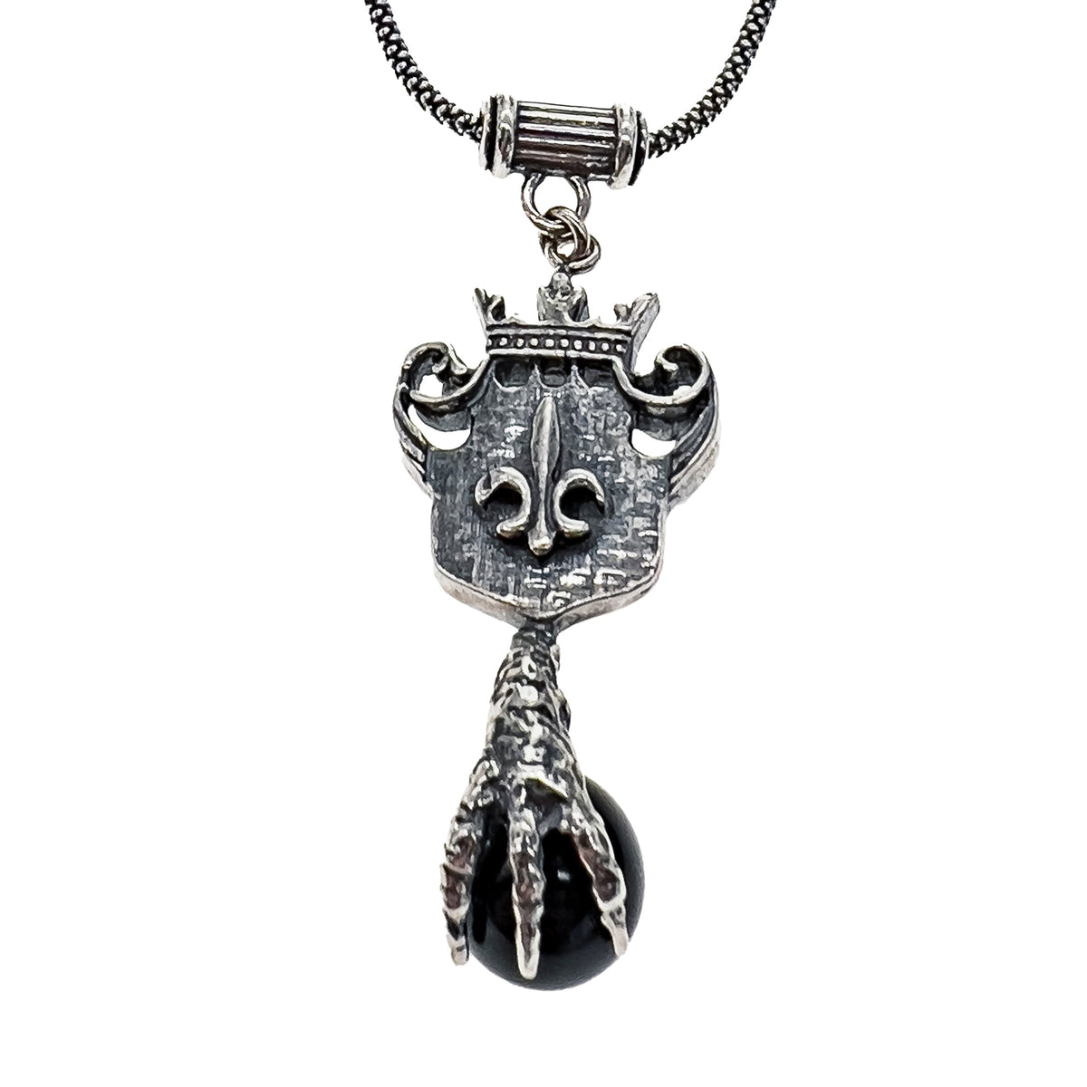 Schild En Klauw Ketting Zwart – Sterling Zilver – Gem Kingdom