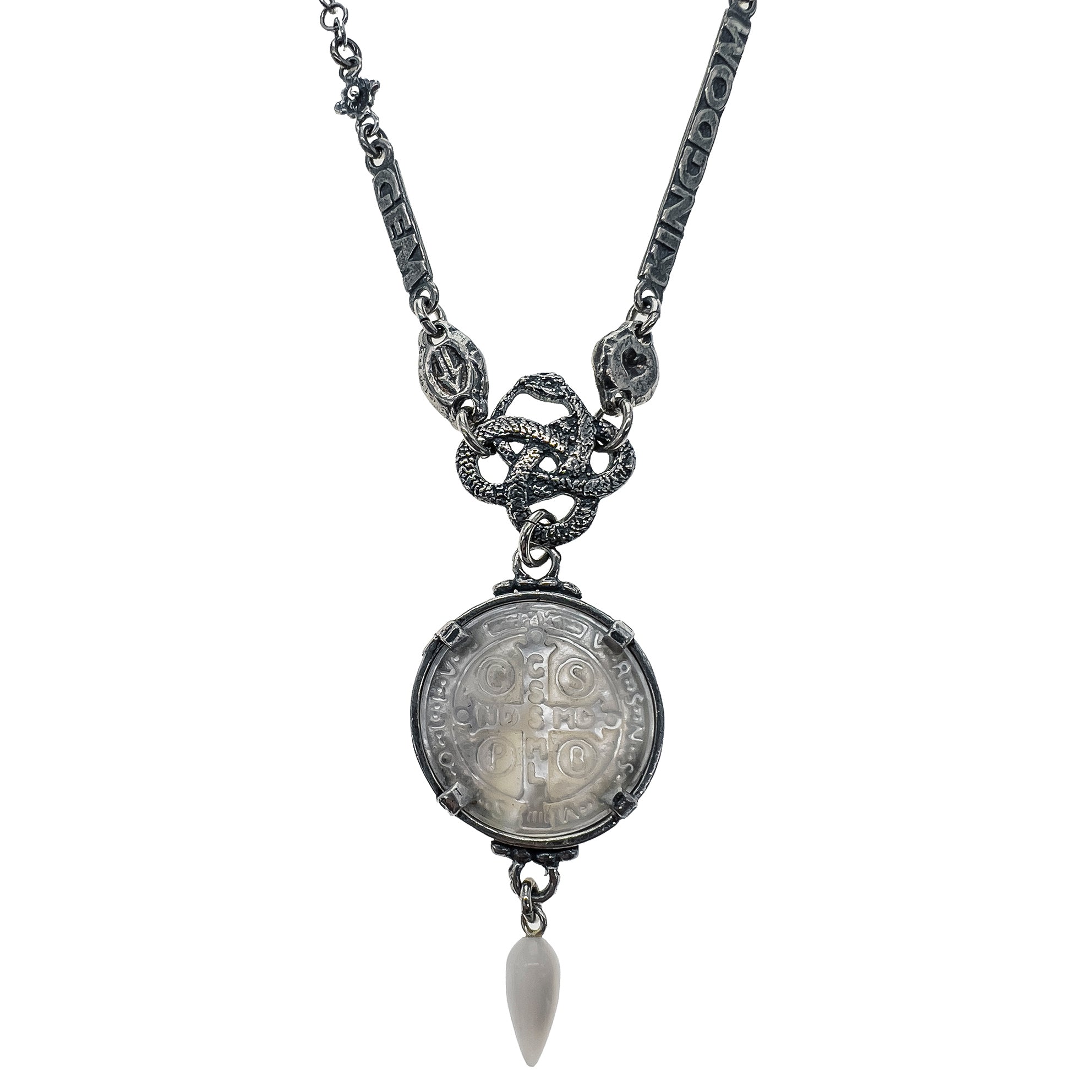 White Saint Benedicte Medaillion Necklace – Sterling Silver – Gem Kingdom