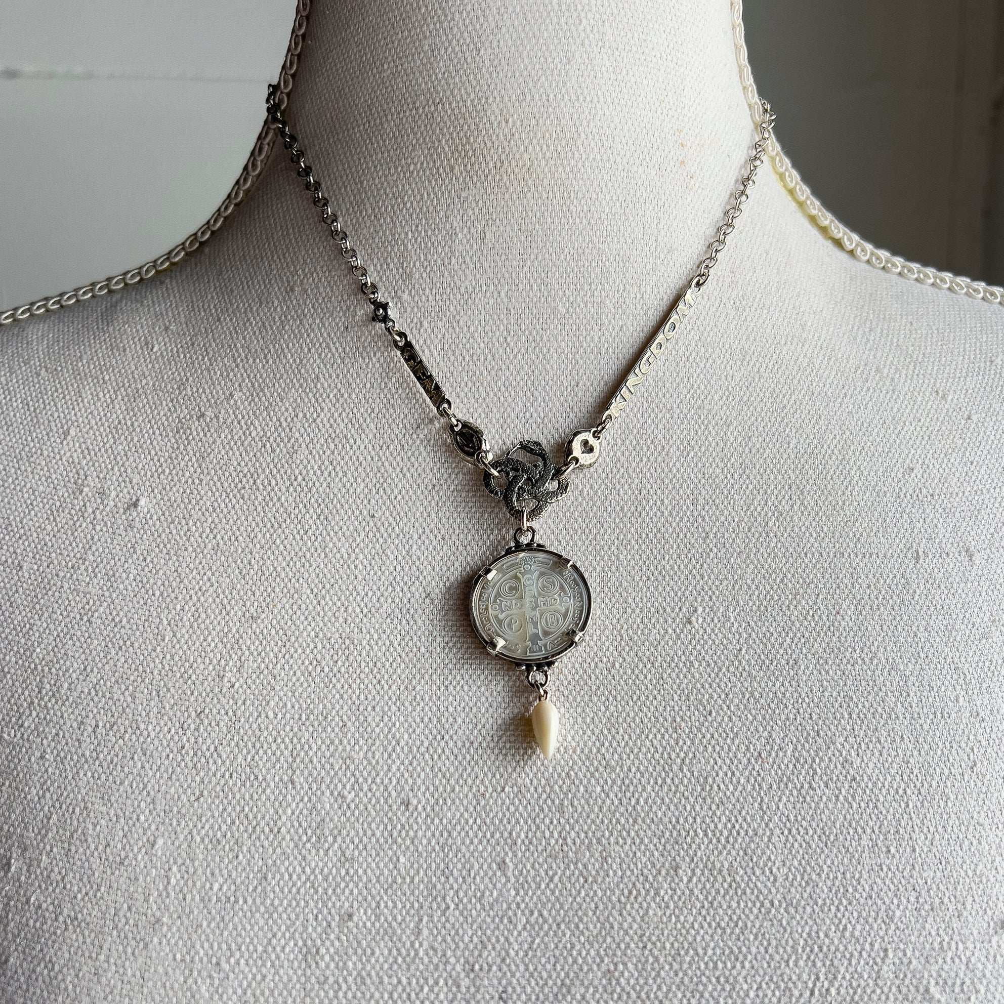 White Saint Benedicte Medaillion Necklace – Sterling Silver – Gem Kingdom