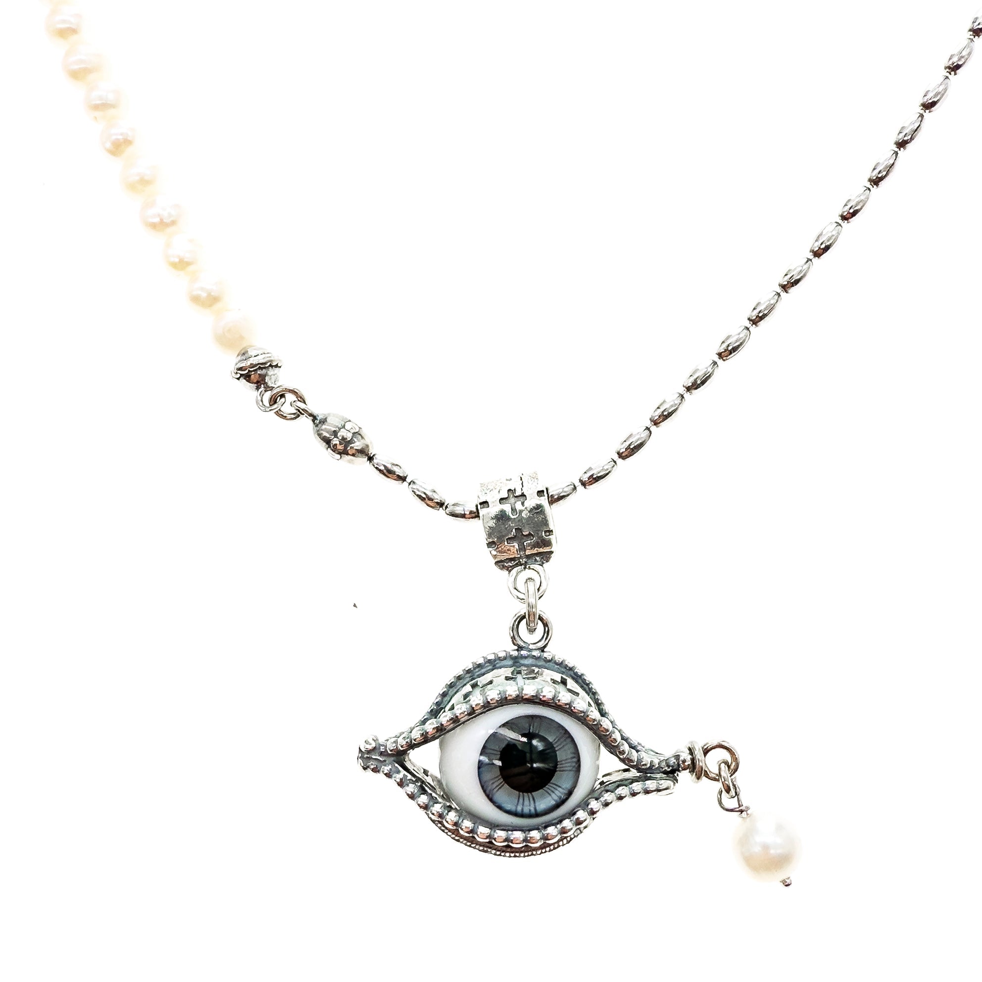 Eye Love You Blue Eye Pearl Necklace – Sterling Silver – Gem Kingdom