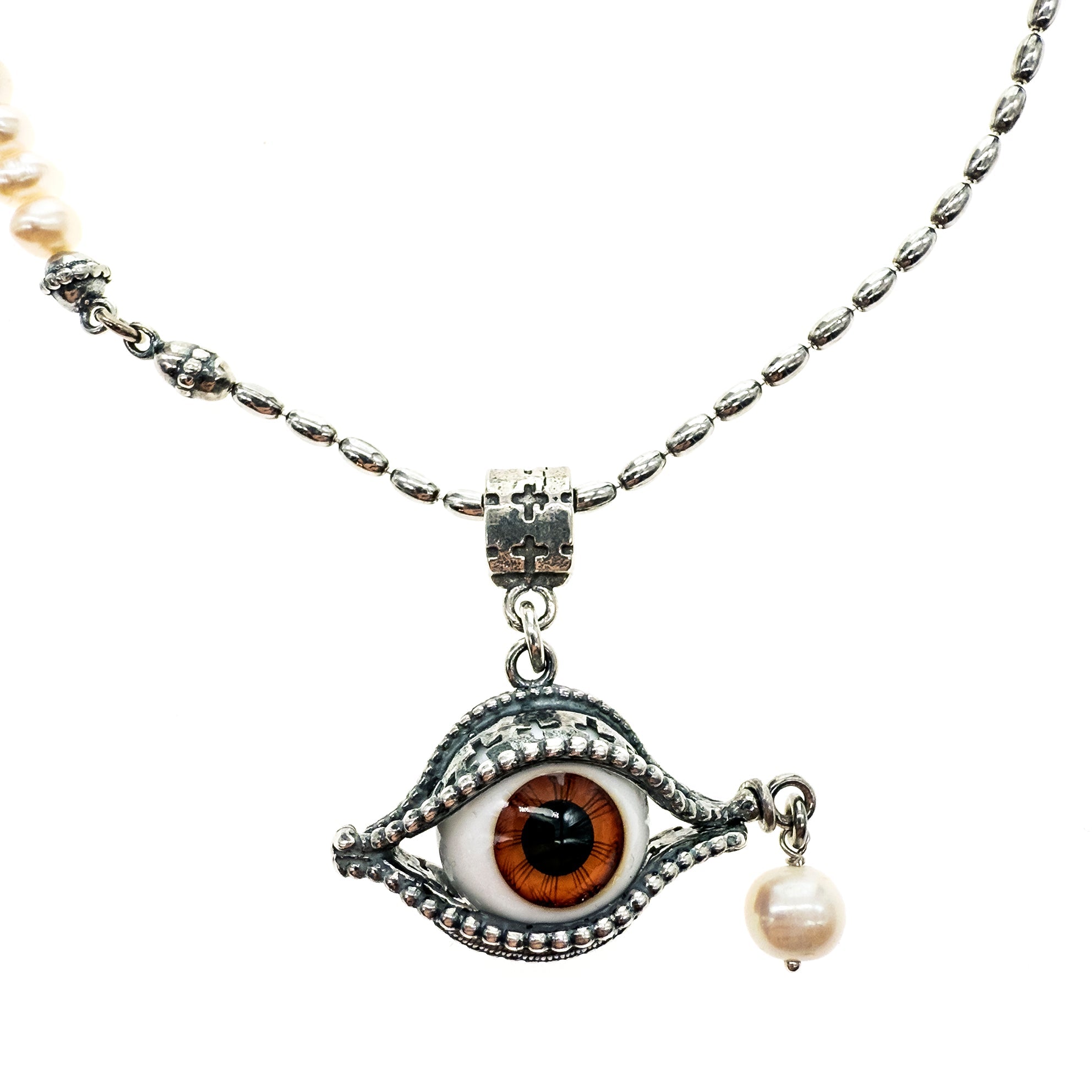 Eye Love You Brown Eye Pearl Necklace – Sterling Silver – Gem Kingdom