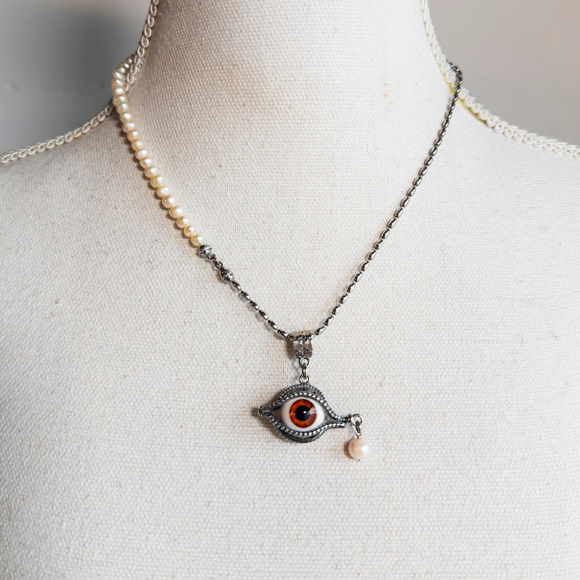 Eye Love You Brown Eye Pearl Necklace – Sterling Silver – Gem Kingdom