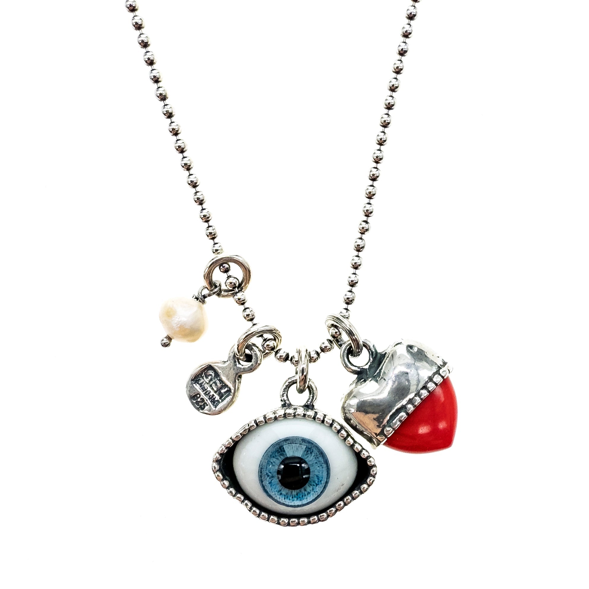 Blue Eye Love You Necklace Long – Sterling Silver – Gem Kingdom