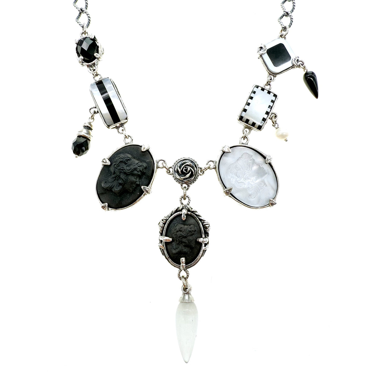 Zwart-Witte Camee Ketting – Sterling Zilver – Gem Kingdom