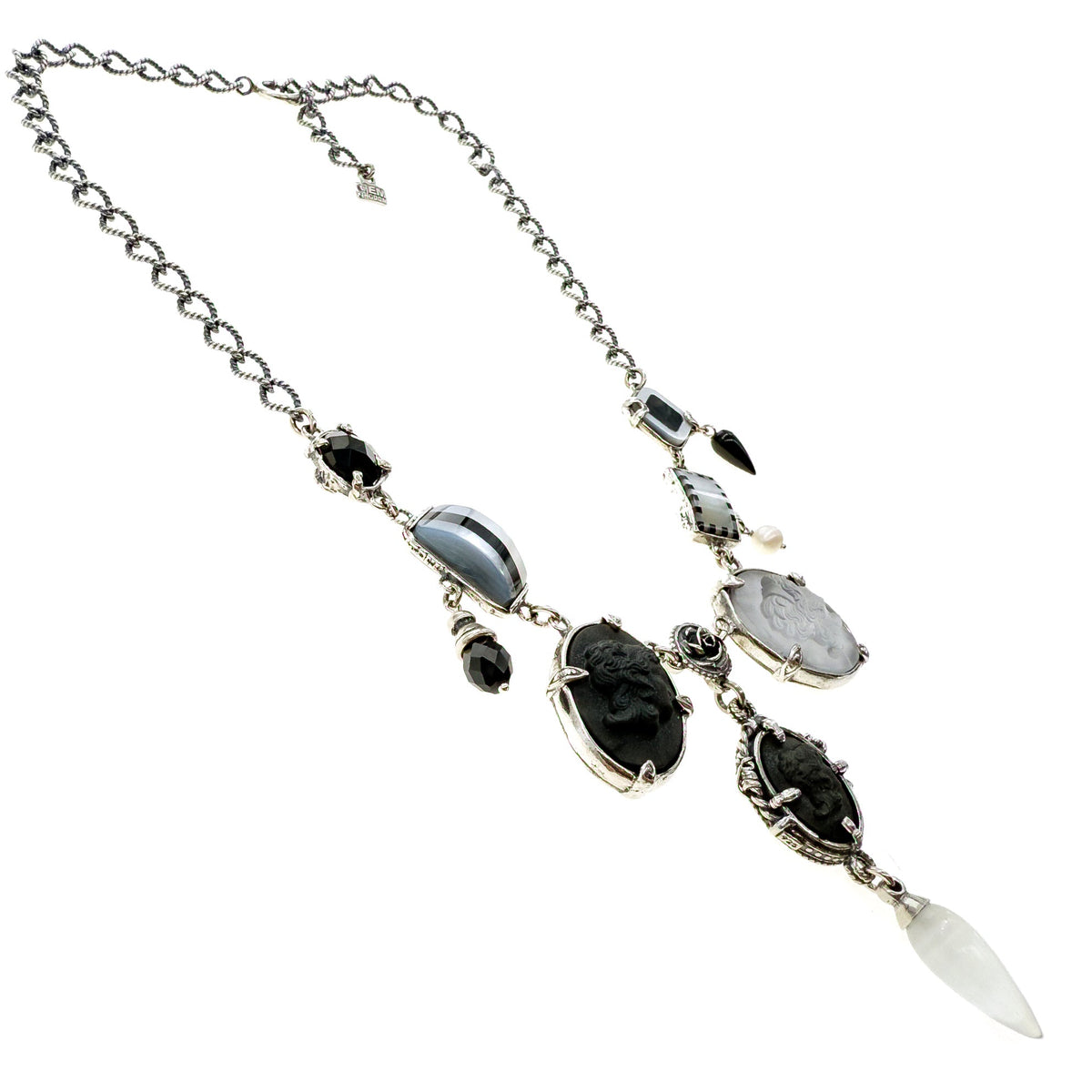 Zwart-Witte Camee Ketting – Sterling Zilver – Gem Kingdom