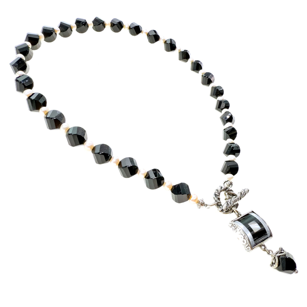 Zwart-Witte Vierkante Inleg Ketting – Sterling Zilver – Gem Kingdom