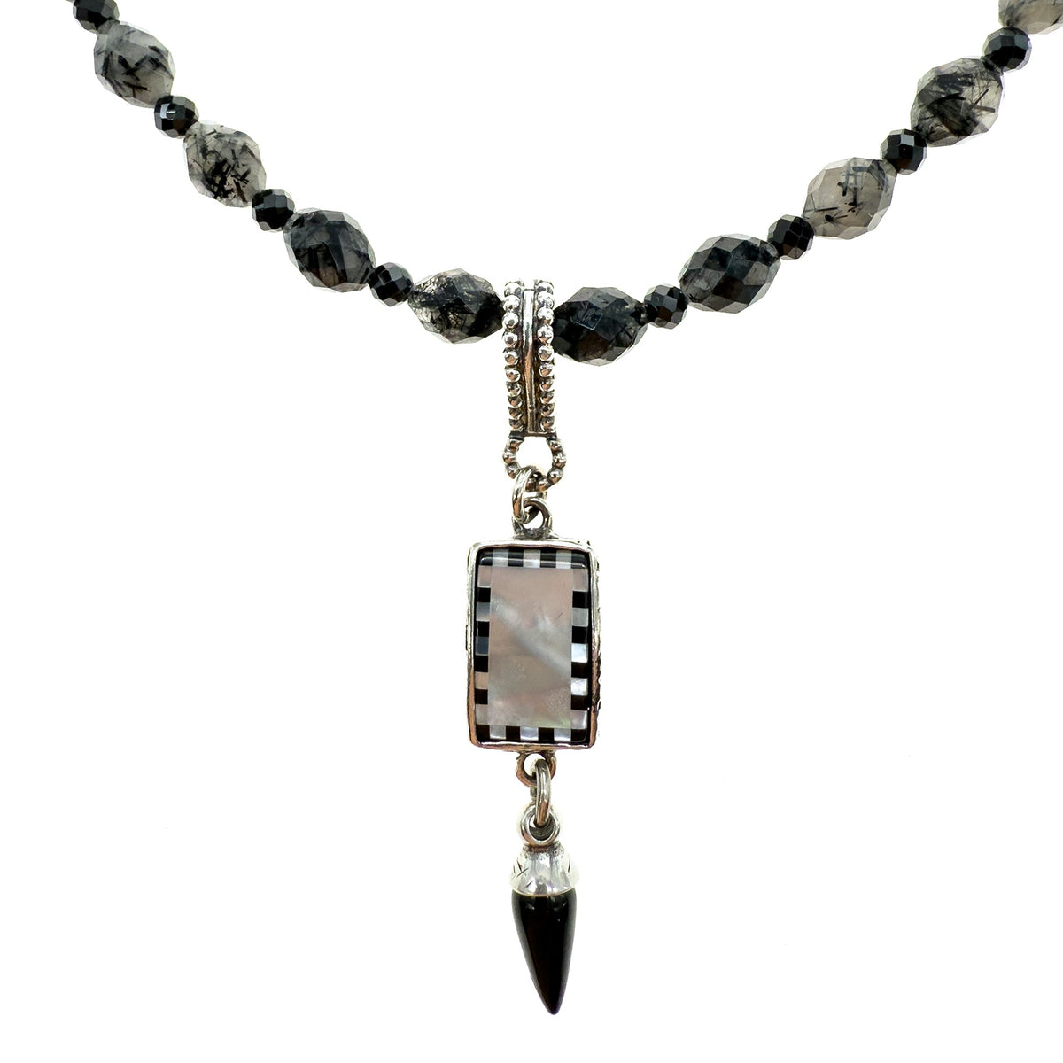 Zwart-Witte Rutielkwarts Ketting – Sterling Zilver – Gem Kingdom