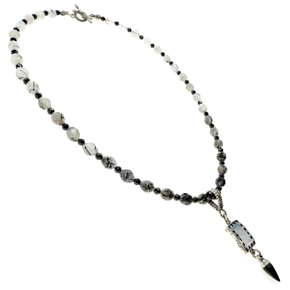 Zwart-Witte Rutielkwarts Ketting – Sterling Zilver – Gem Kingdom