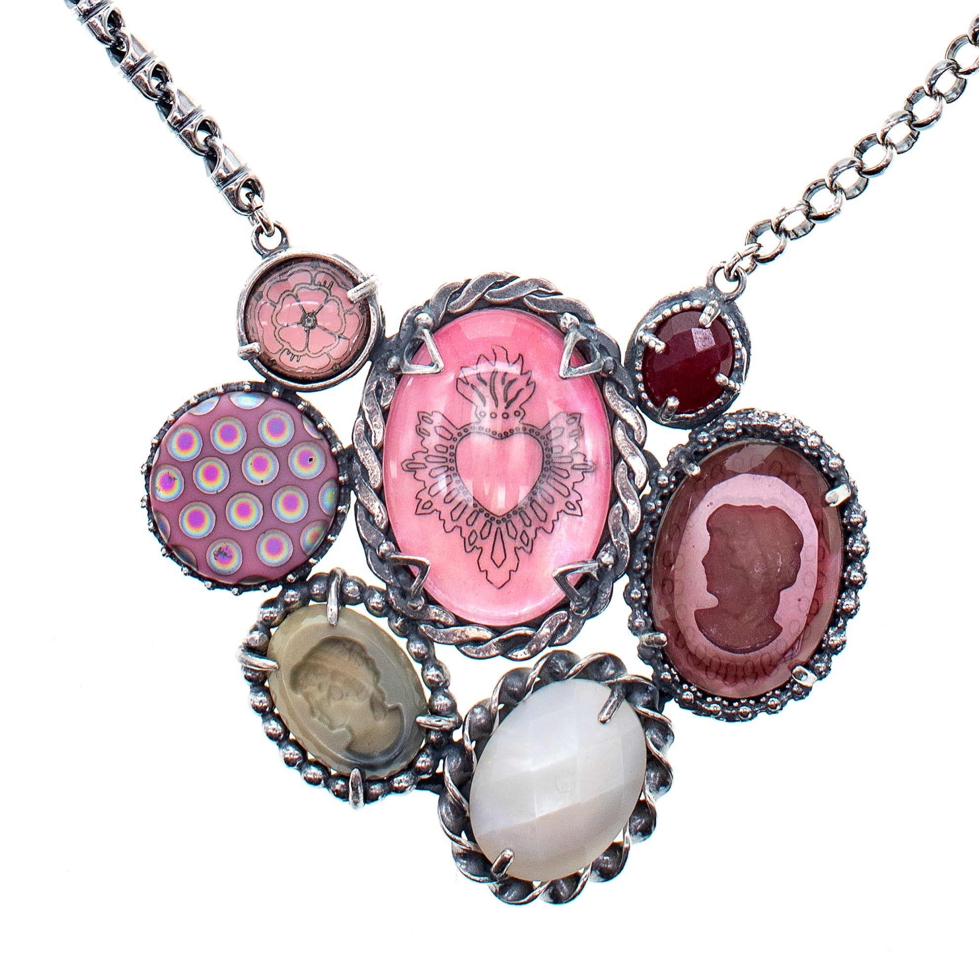 Pink Sacred Heart Cluster Necklace – Sterling Silver – Gem Kingdom