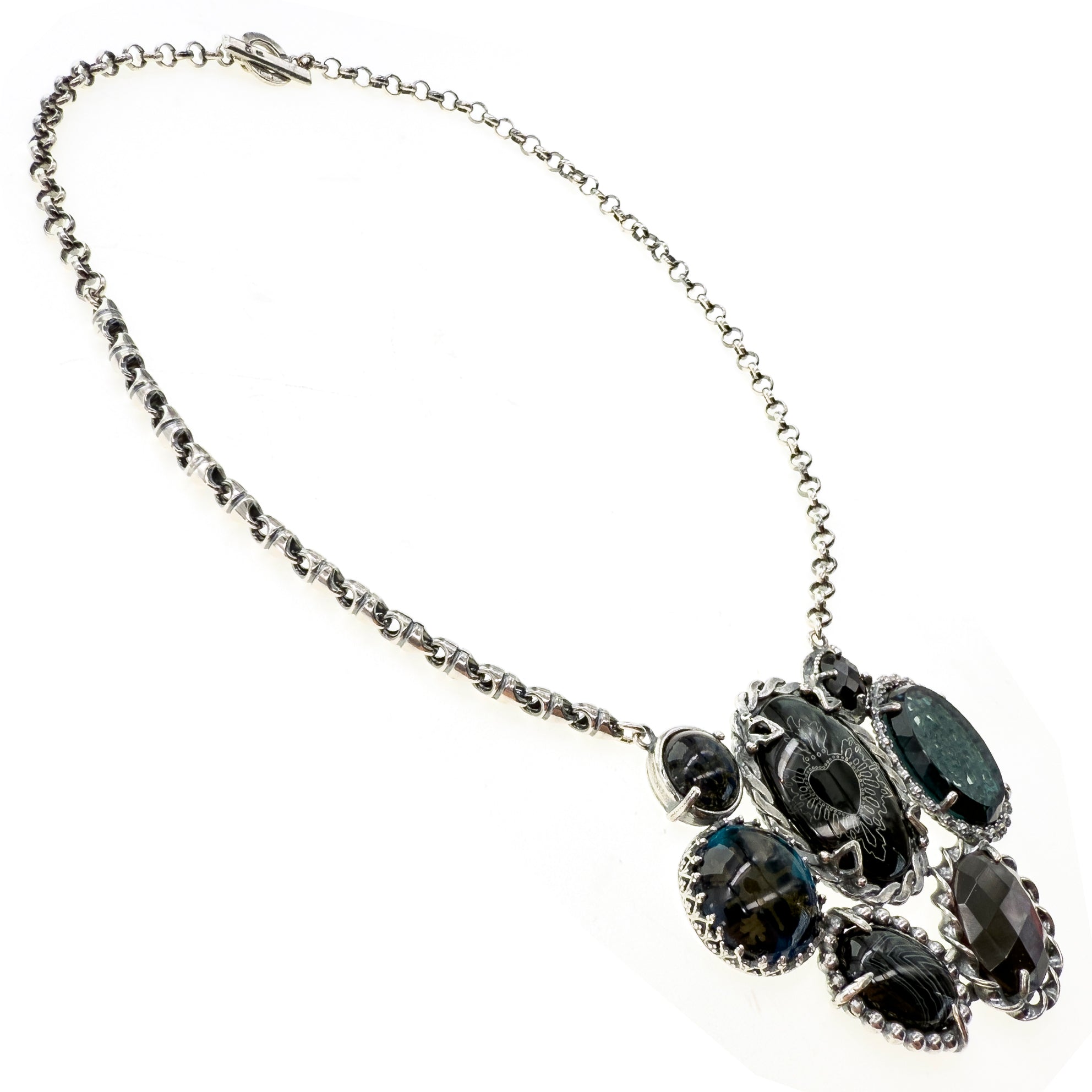 Dark Sacred Heart Cluster Necklace – Sterling Silver – Gem Kingdom