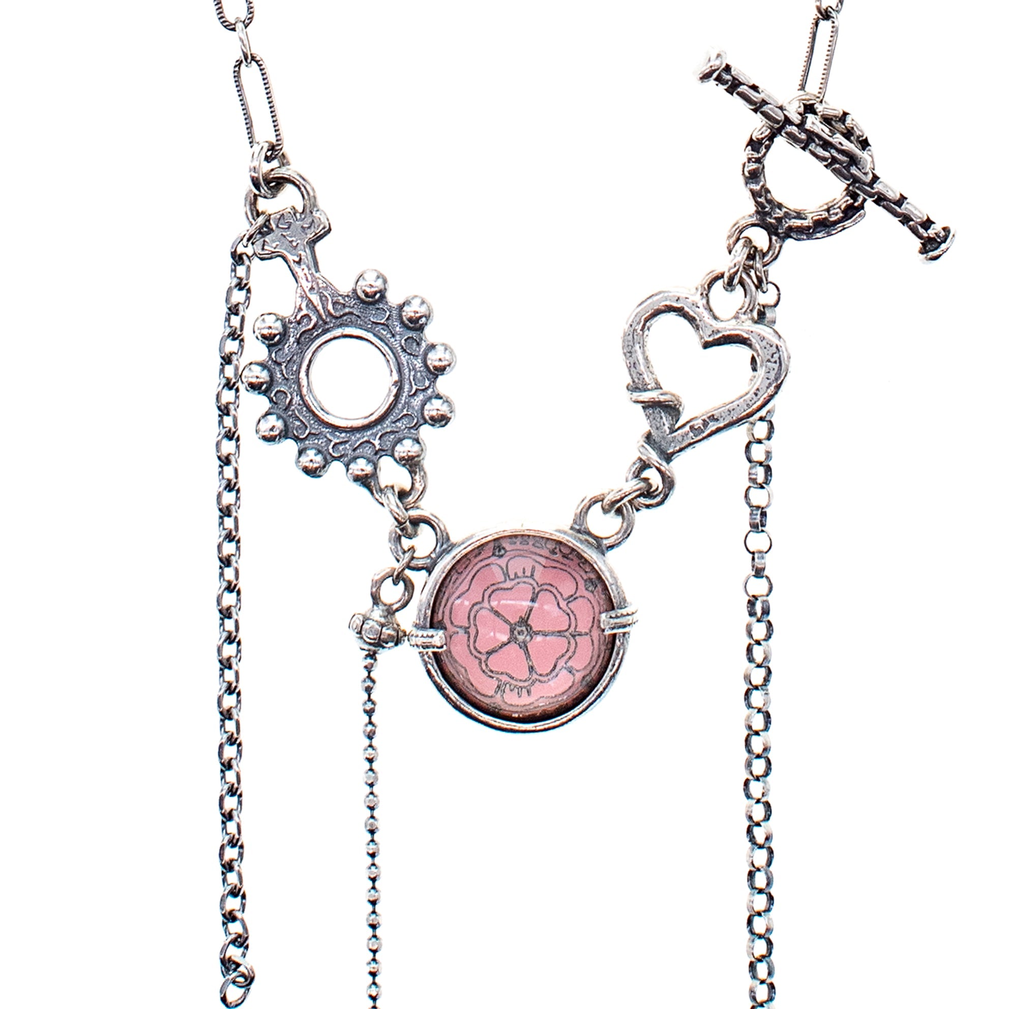 Pink Intaglio Fringe Necklace – Sterling Silver – Gem Kingdom