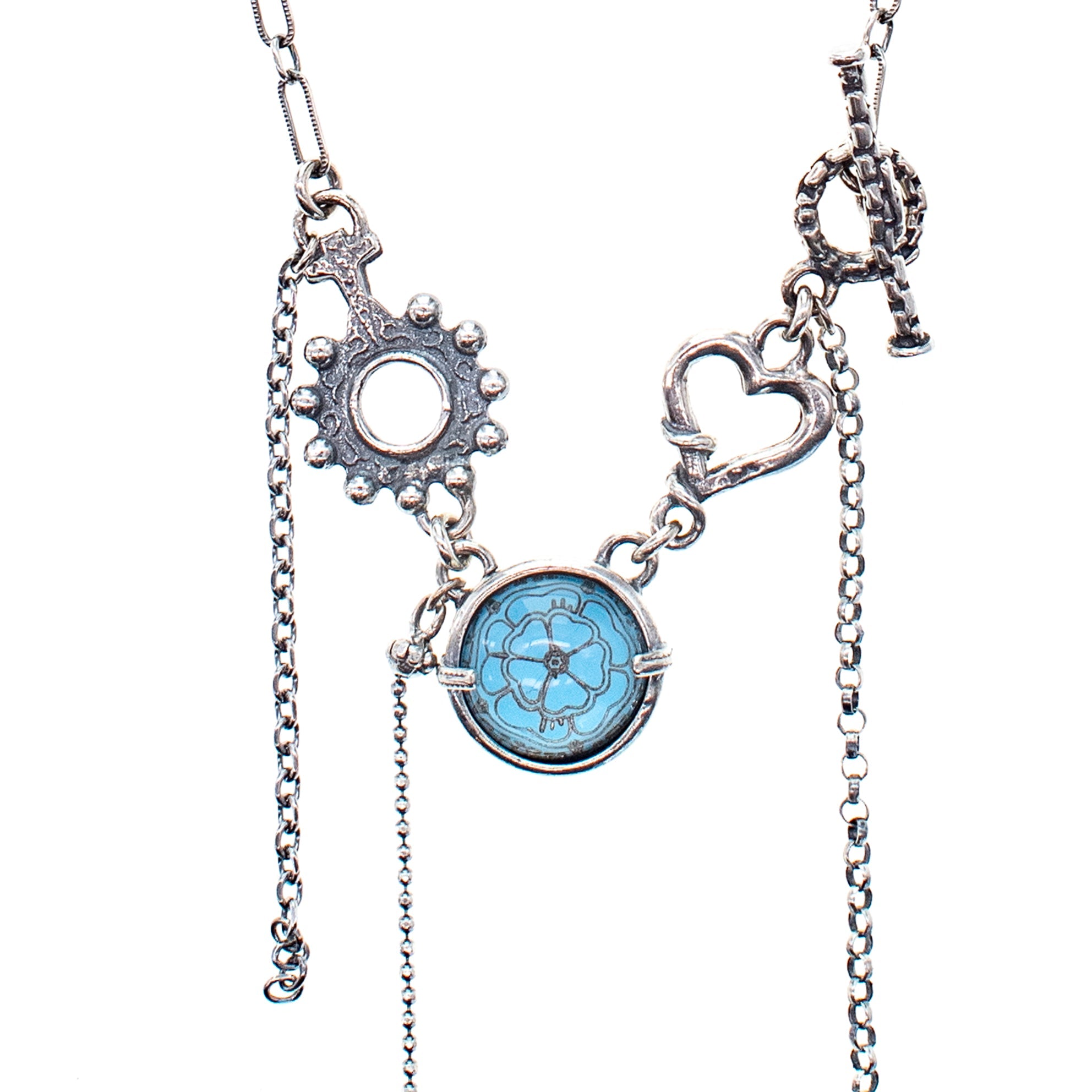 Blue Intaglio Fringe Necklace – Sterling Silver – Gem Kingdom