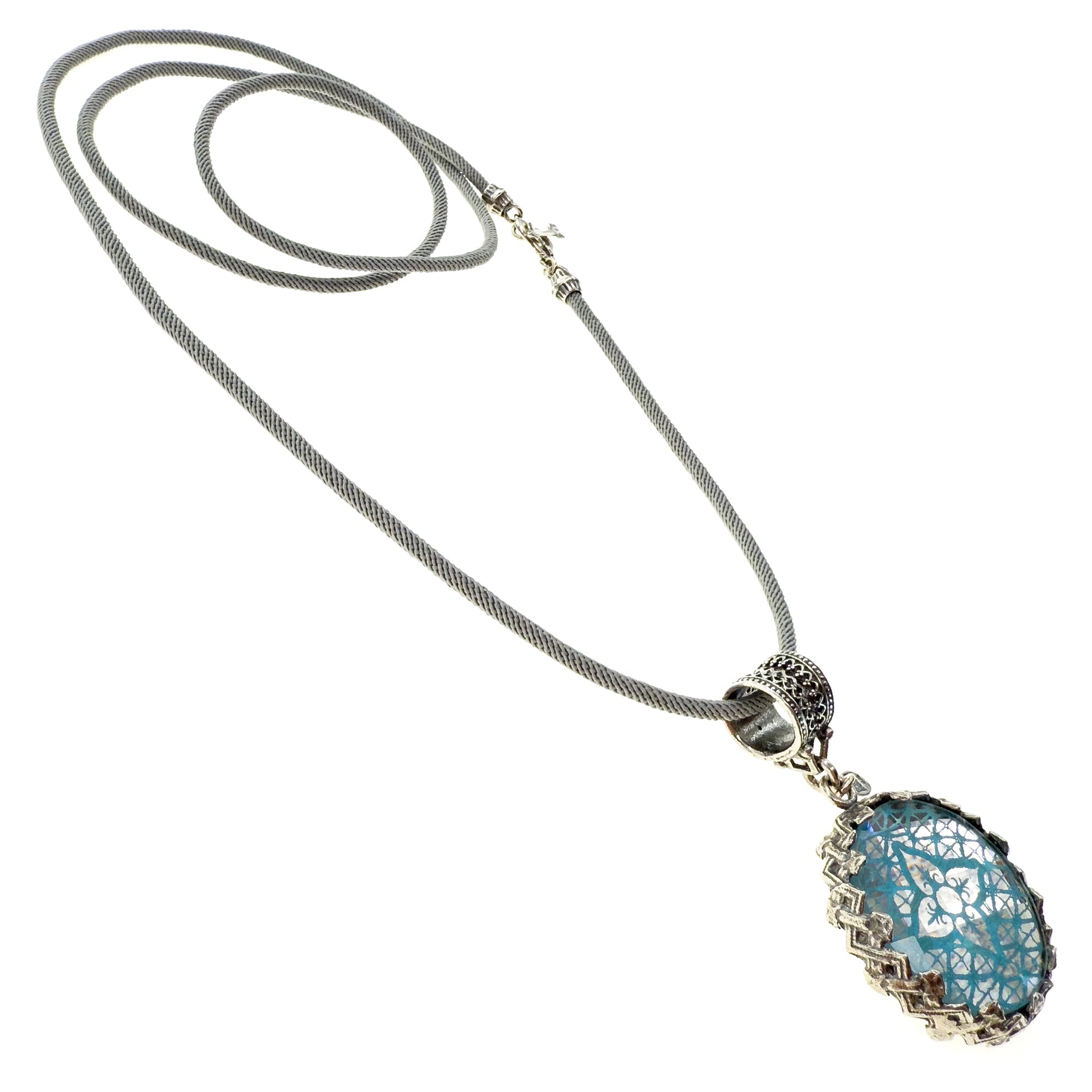 Blue Mirrored Pendant Necklace – Sterling Silver – Gem Kingdom