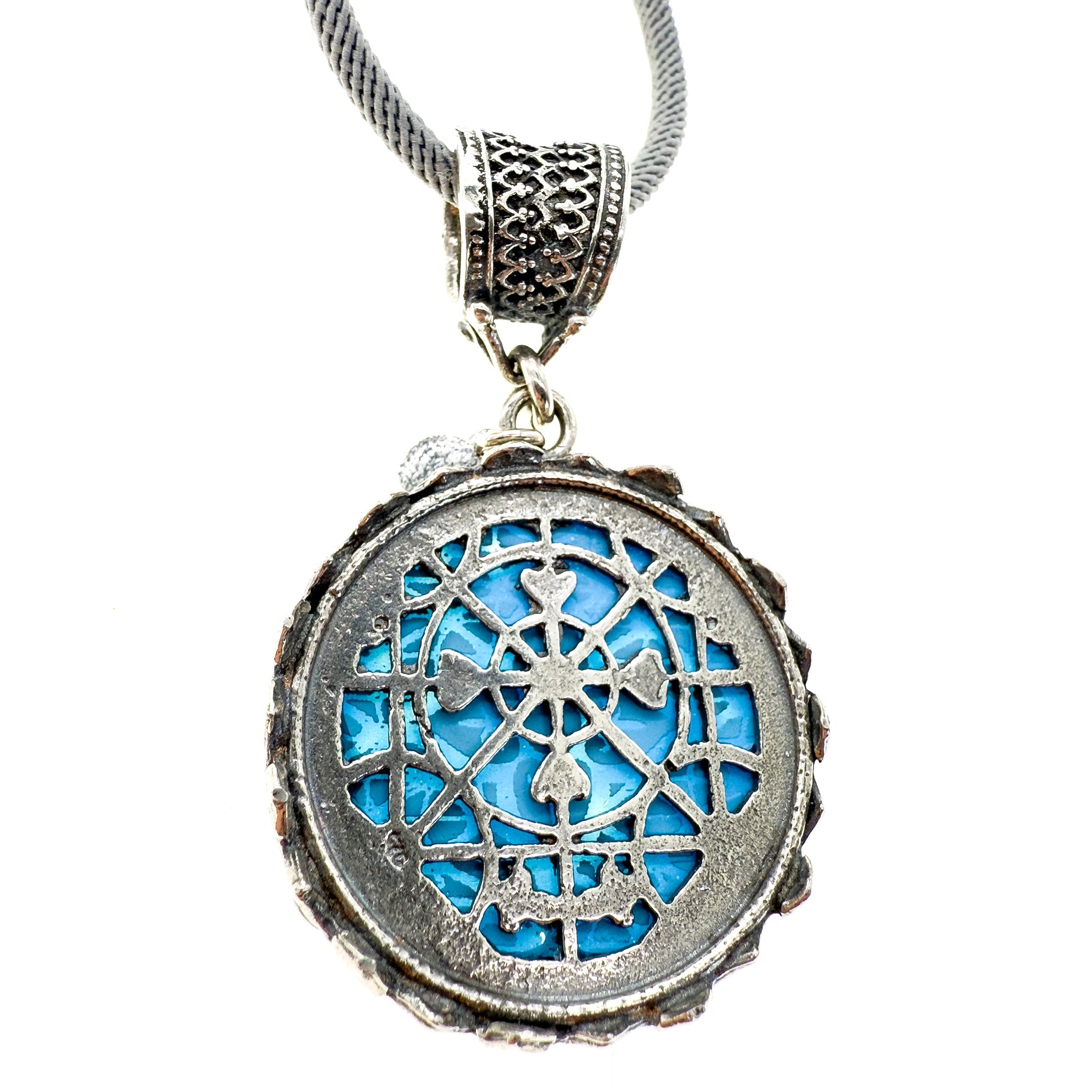 Blue Mirrored Pendant Necklace – Sterling Silver – Gem Kingdom