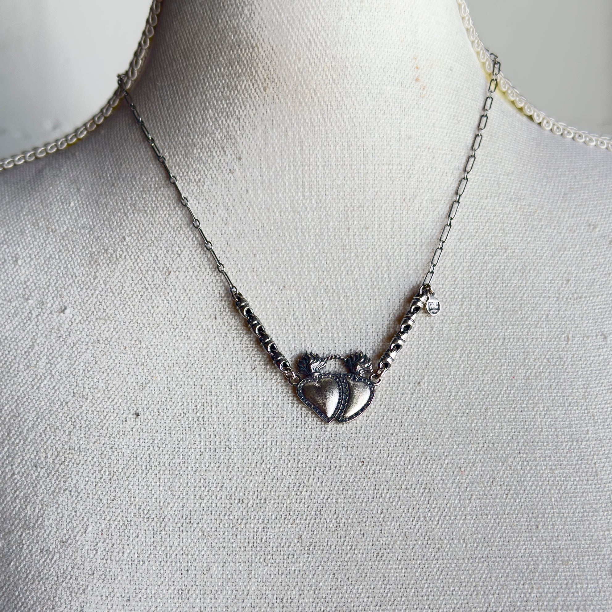 Double Sacred Heart Necklace – Sterling Silver – Gem Kingdom