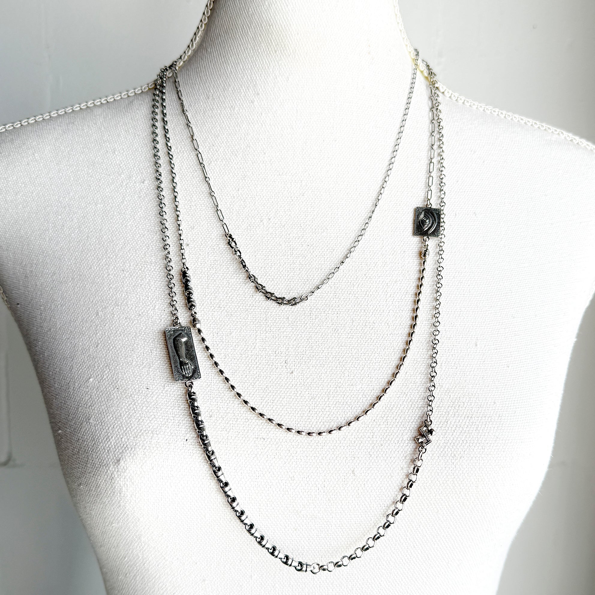 Ex Voto Layered Multi Chain Necklace – Sterling Silver – Gem Kingdom
