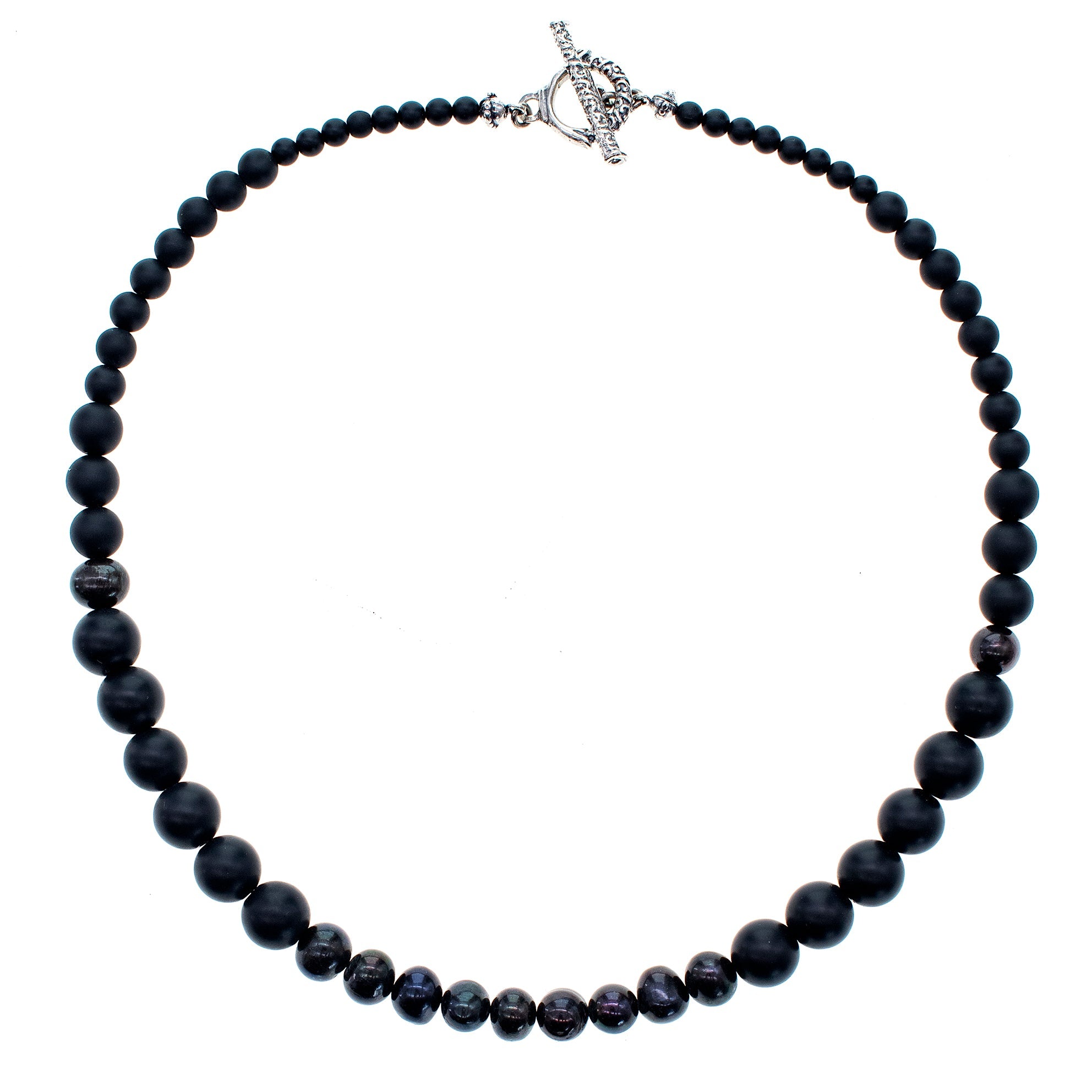 Matte Onyx Black Pearl Necklace – Sterling Silver – Gem Kingdom