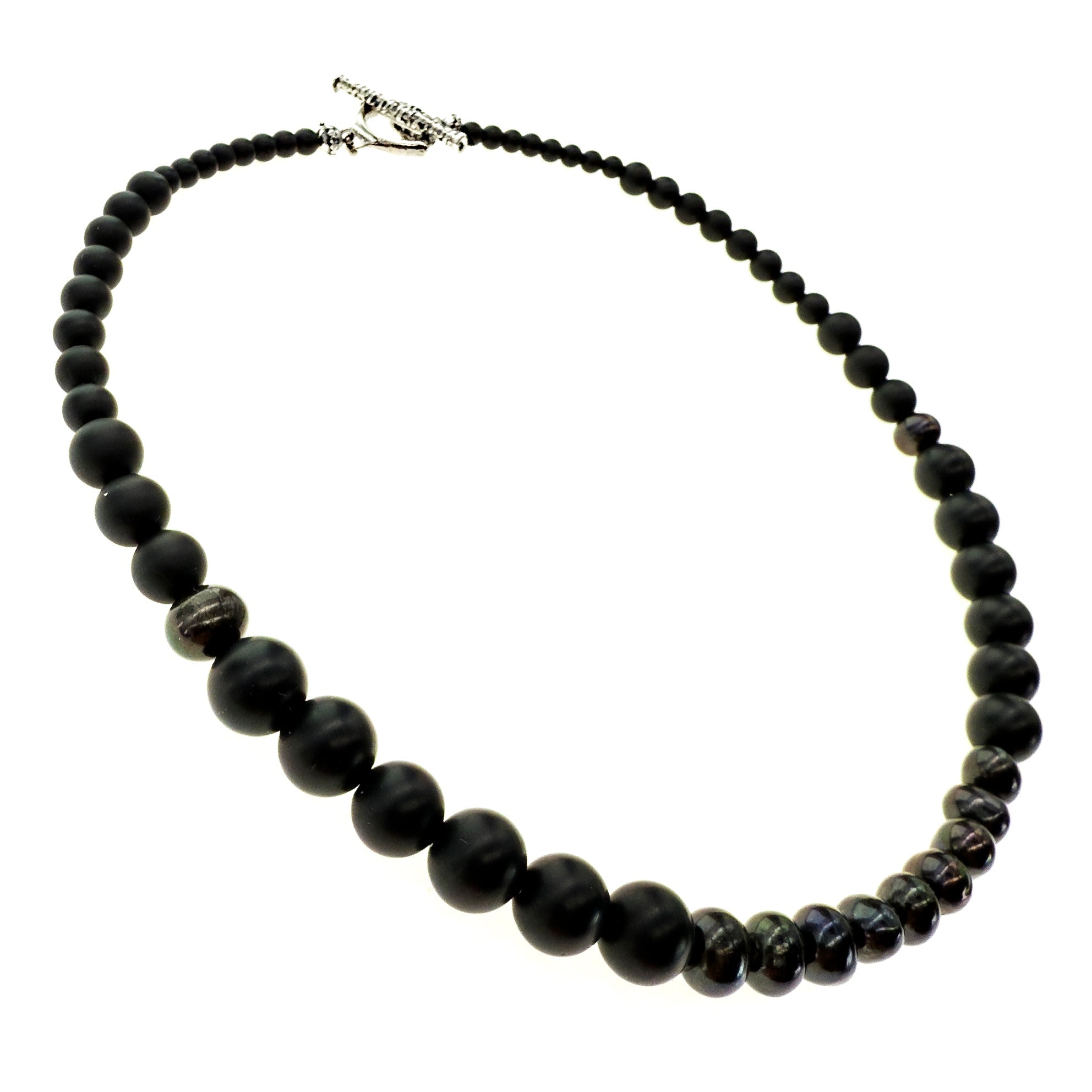 Matte Onyx Black Pearl Necklace – Sterling Silver – Gem Kingdom