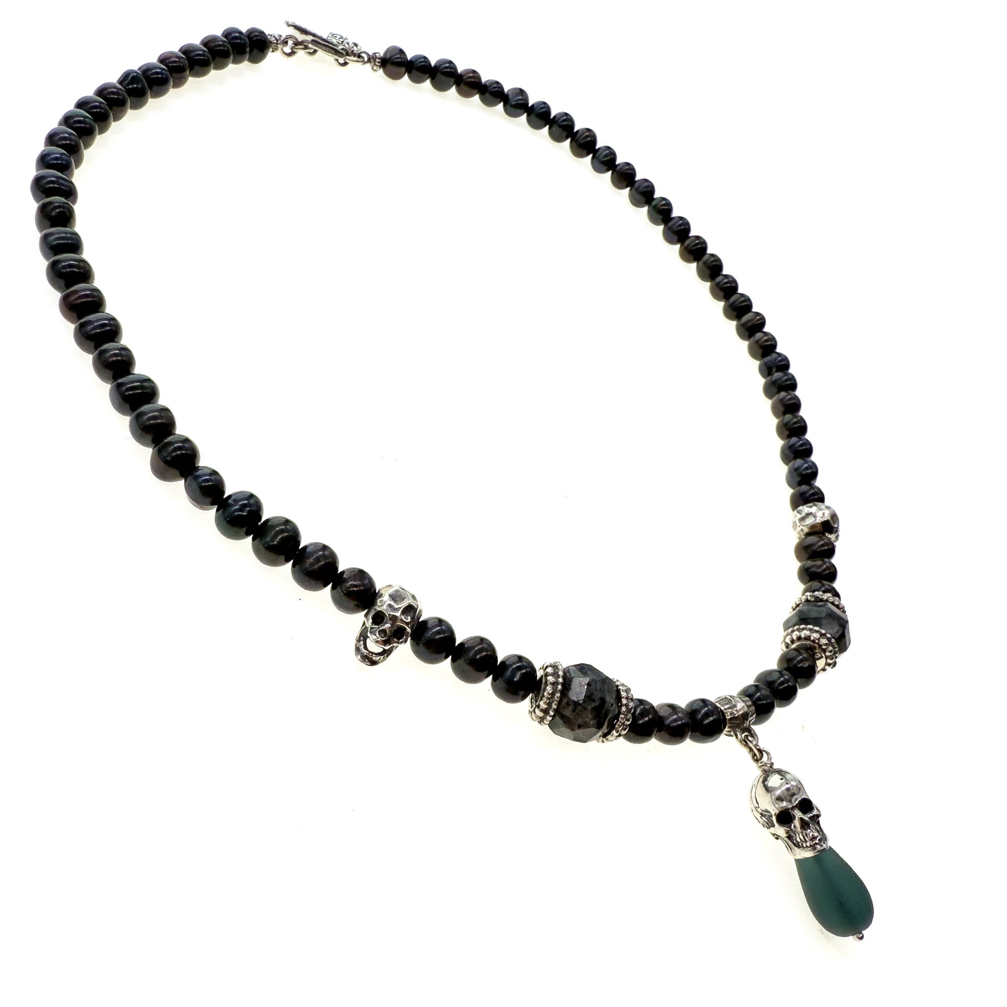 Skull & Beaded Necklace – Sterling Silver – Gem Kingdom
