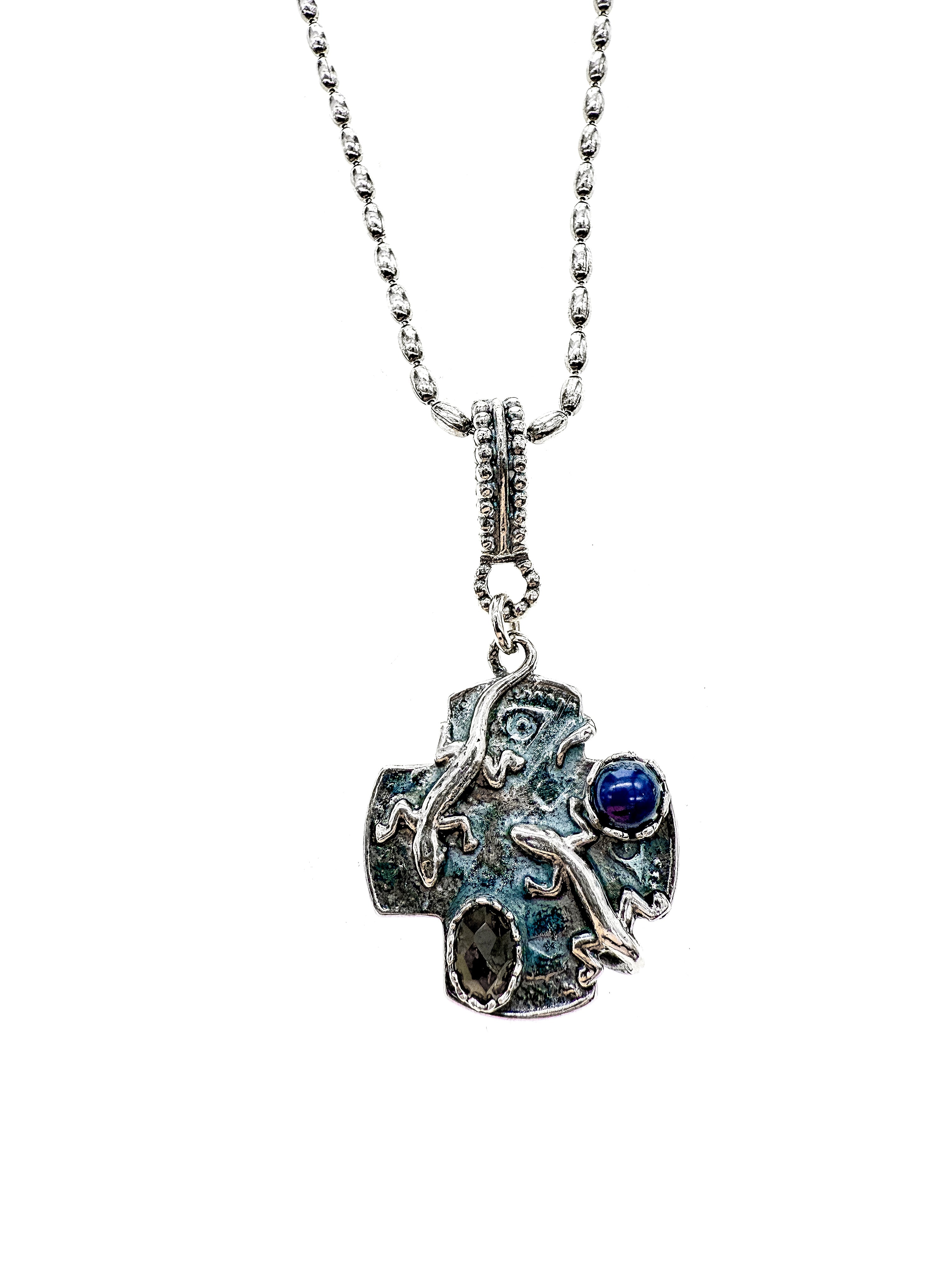 Dark Lizard Cross Necklace – Sterling Silver – Gem Kingdom