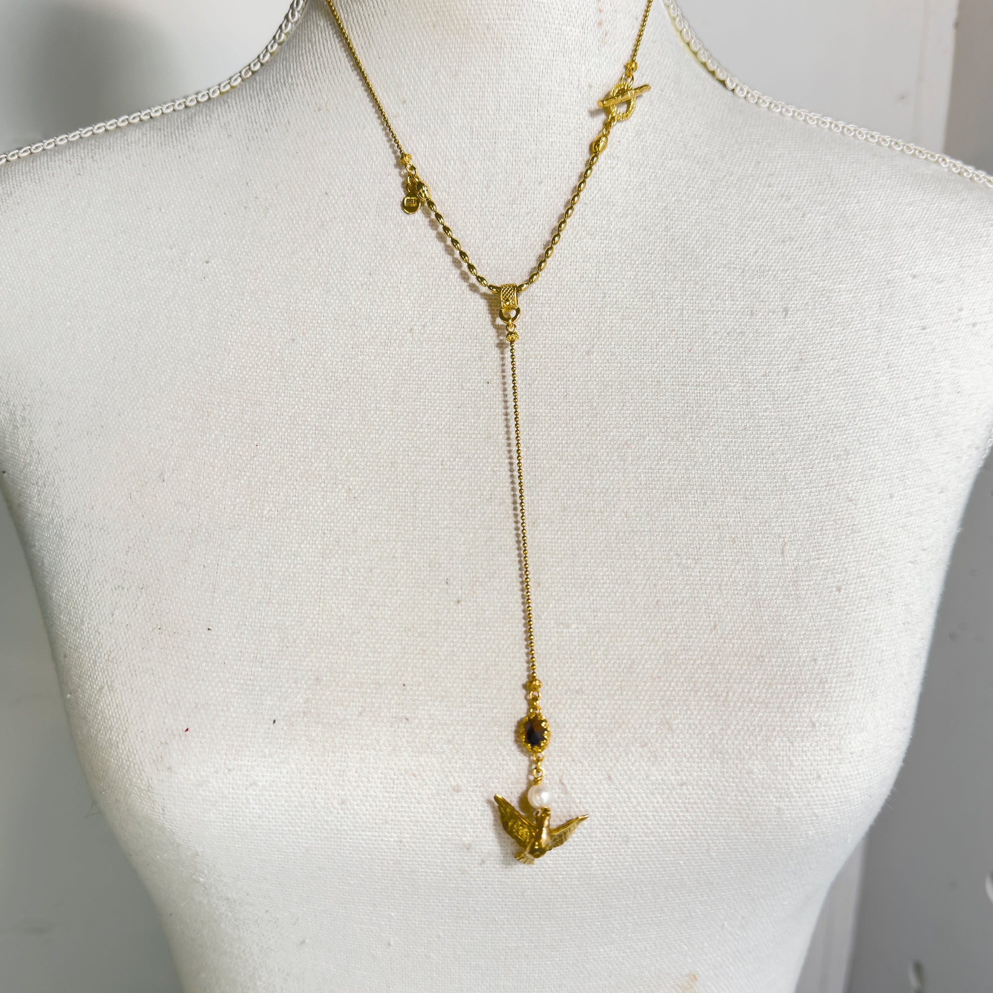Lariat Bird Necklace – Gold Plated – Gem Kingdom