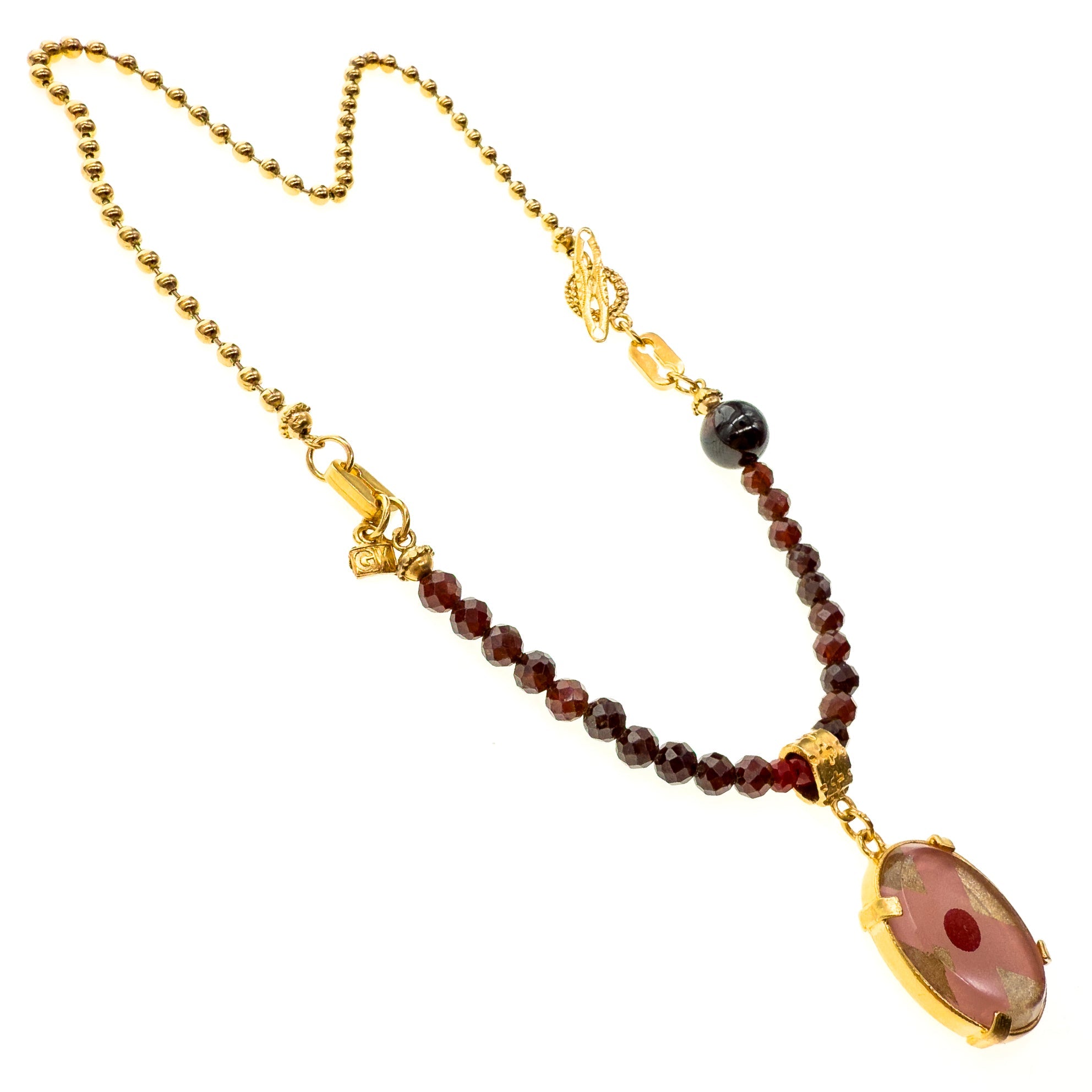 Pink Intaglio Garnet Bead Necklace – Gold Plated – Gem Kingdom