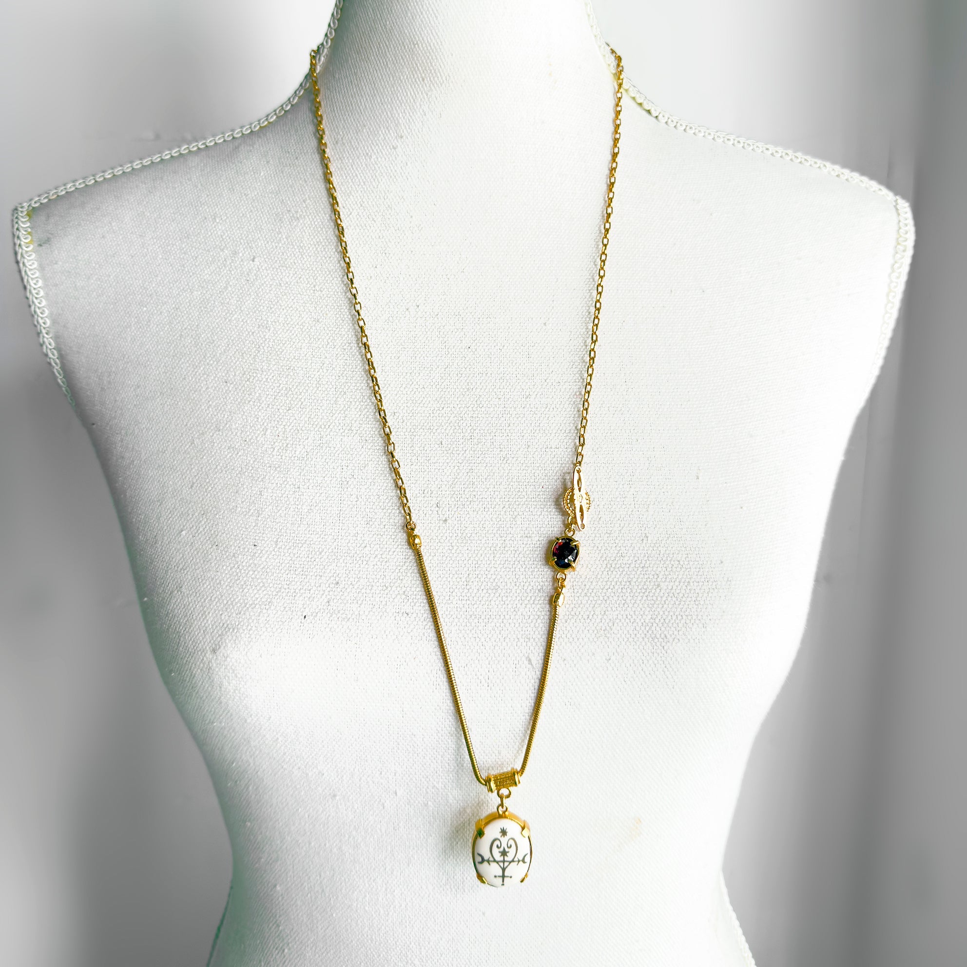 Engraved Bone Talisman Long Necklace – Gold Plated – Gem Kingdom
