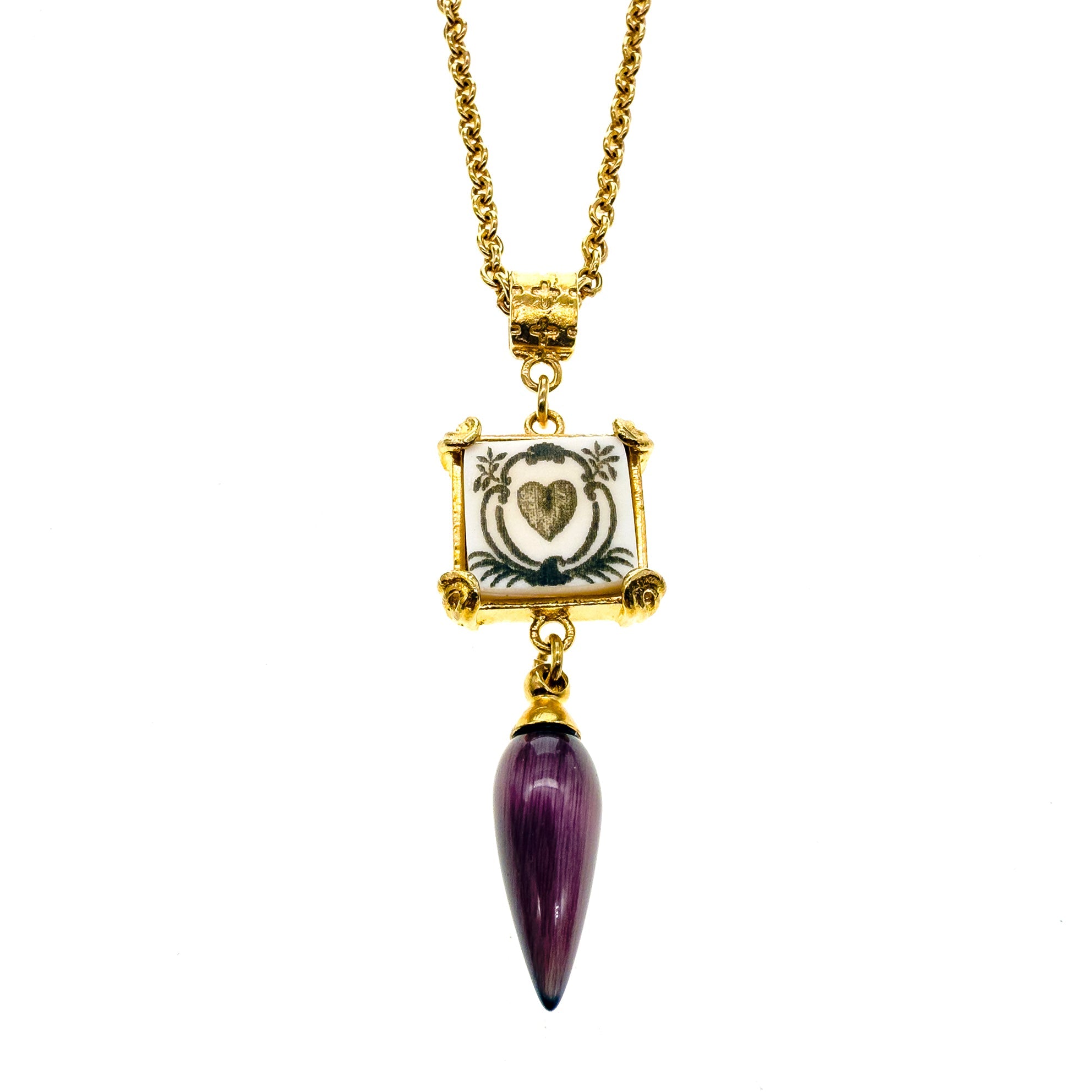 Square Engraved Bone Heart Necklace – Gold Plated – Gem Kingdom