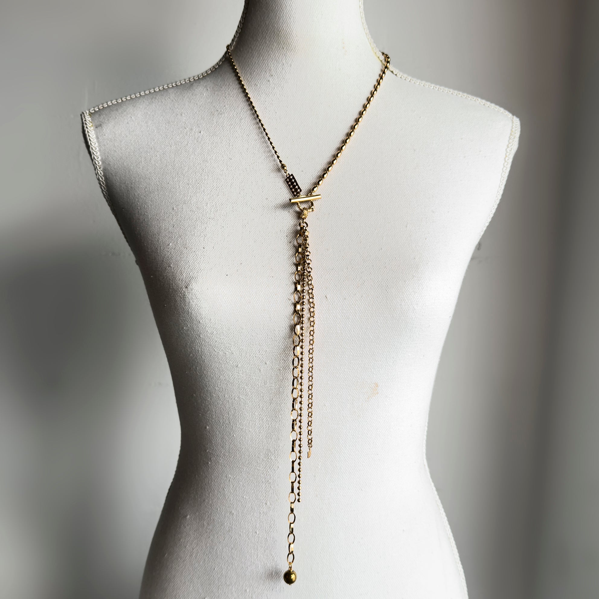 Multi-Chain Lariat Statement Necklace – Gold Plated – Gem Kingdom