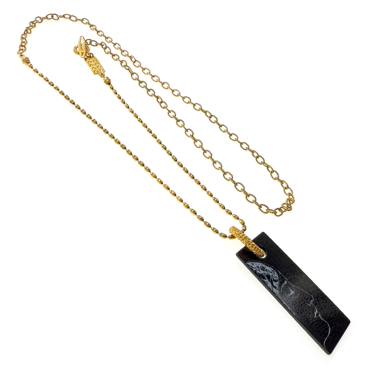 Ketting Profiel En Swirl Zwart – 18K Verguld – Gem Kingdom