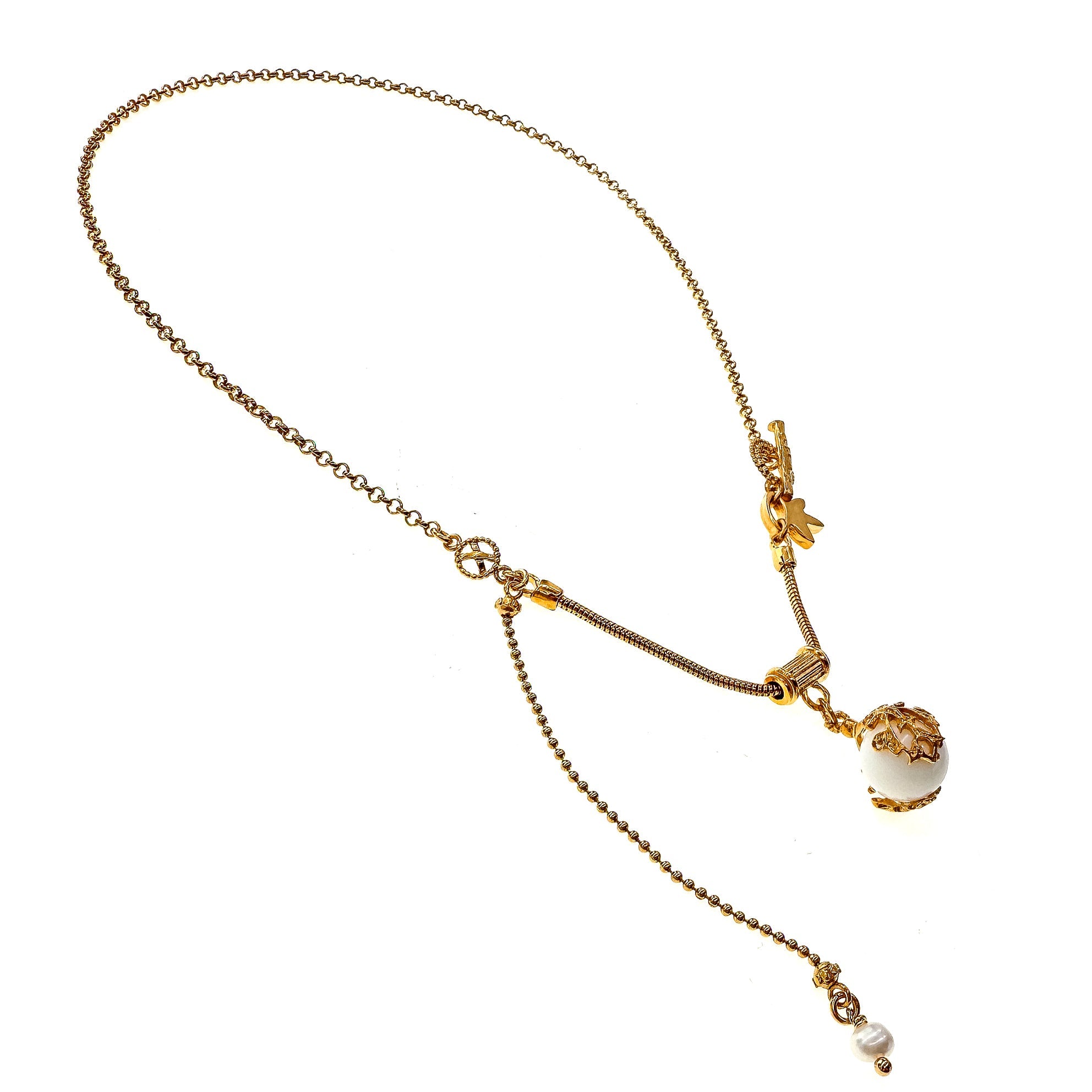 White Orb Charm Necklace – Gold Plated – Gem Kingdom