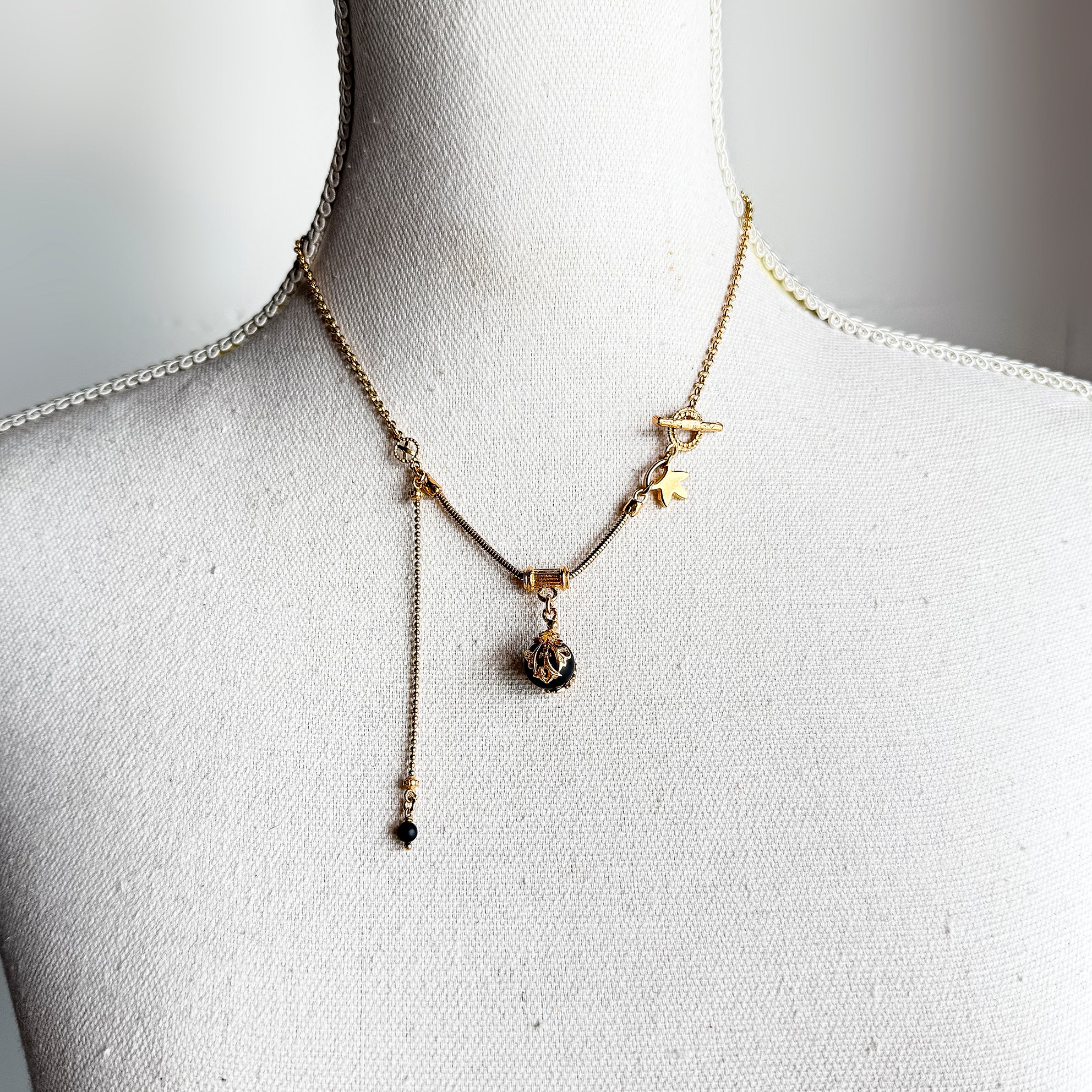 Black Orb Charm Necklace – Gold Plated – Gem Kingdom